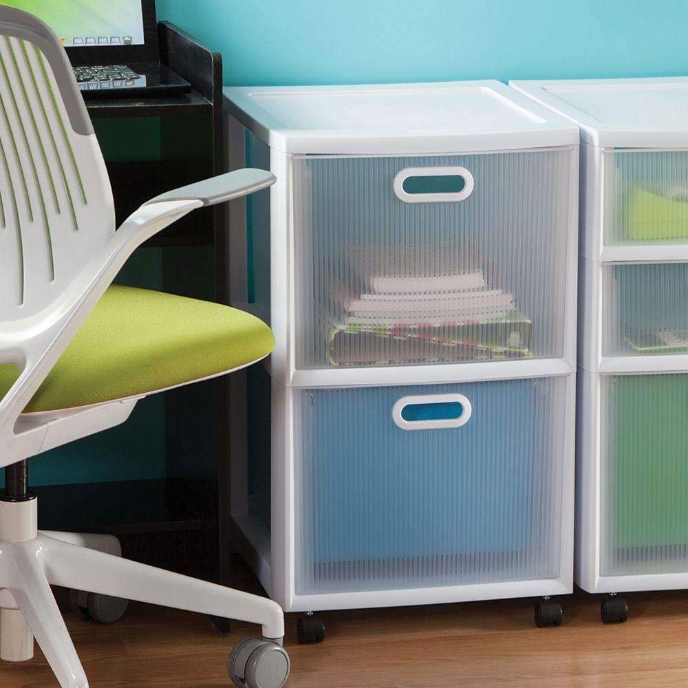 sterilite-ultra-2-drawer-filing-storage-cart-white-with-textured-clear-drawers-2 image 5