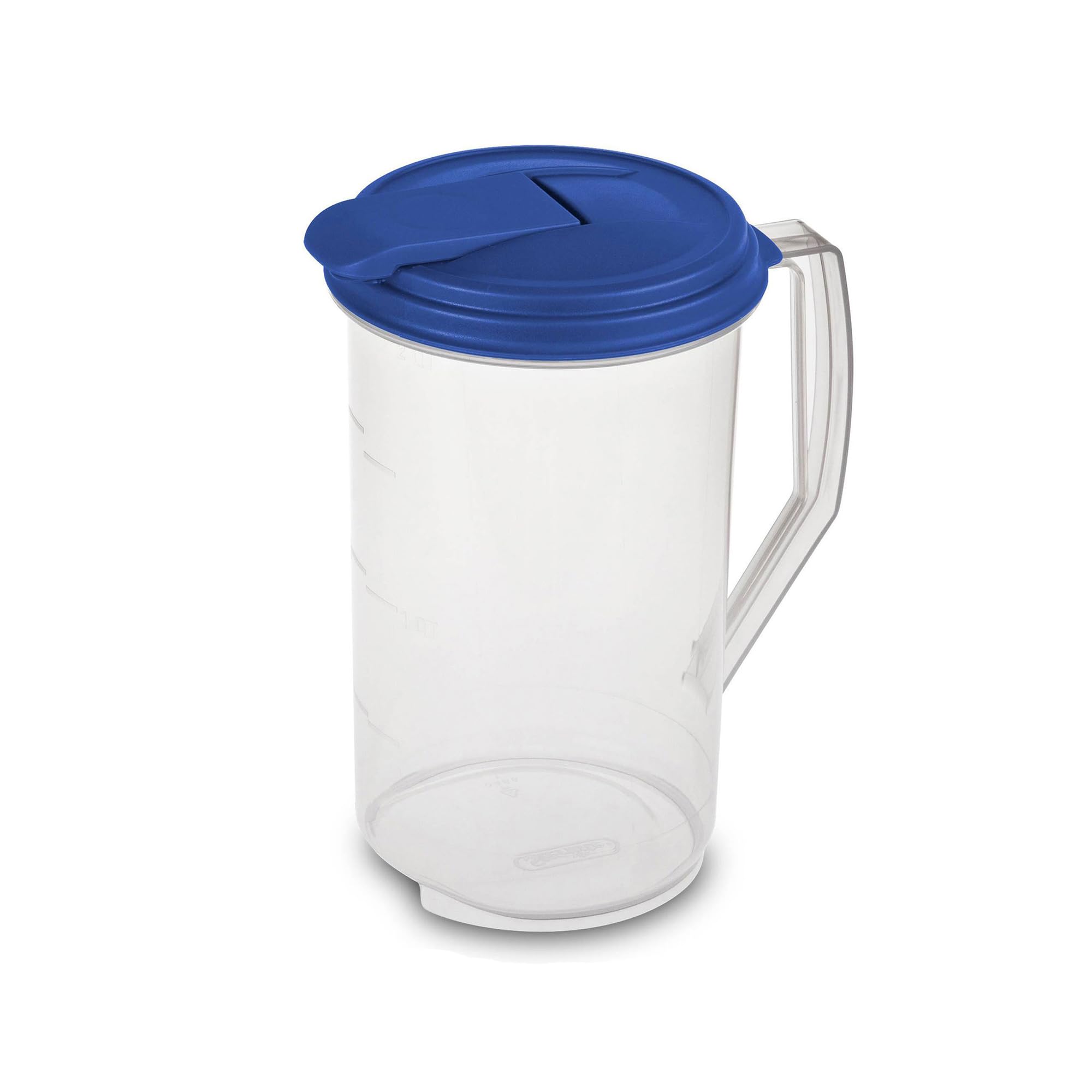 sterilite-2-quart-round-pitcher-clear-with-blue-lid-6-pack-bpa-free-plastic-dish image 1