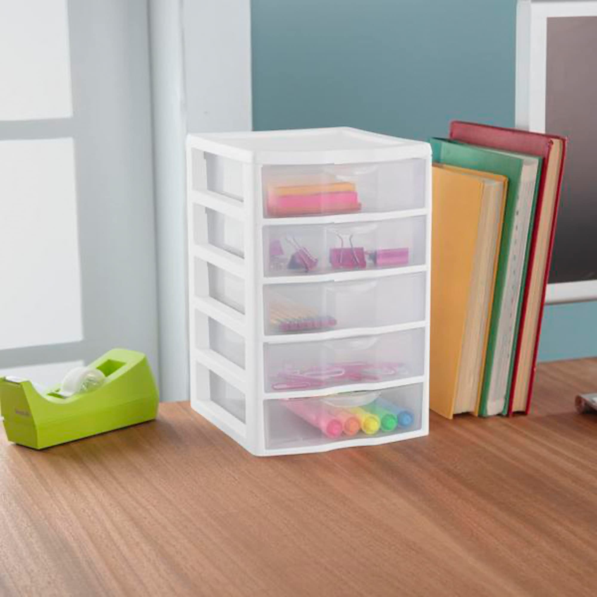 sterilite-small-5-drawer-desktop-storage-unit-white-clear-4-pack image 6