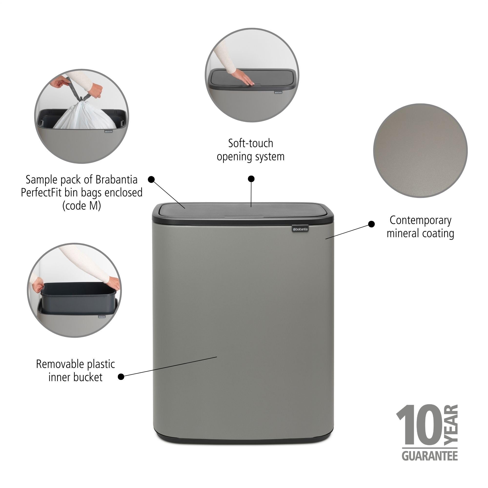 brabantia-bo-touch-top-kitchen-trash-can-16-gal-mineral-gray-soft-close-single-c image 2