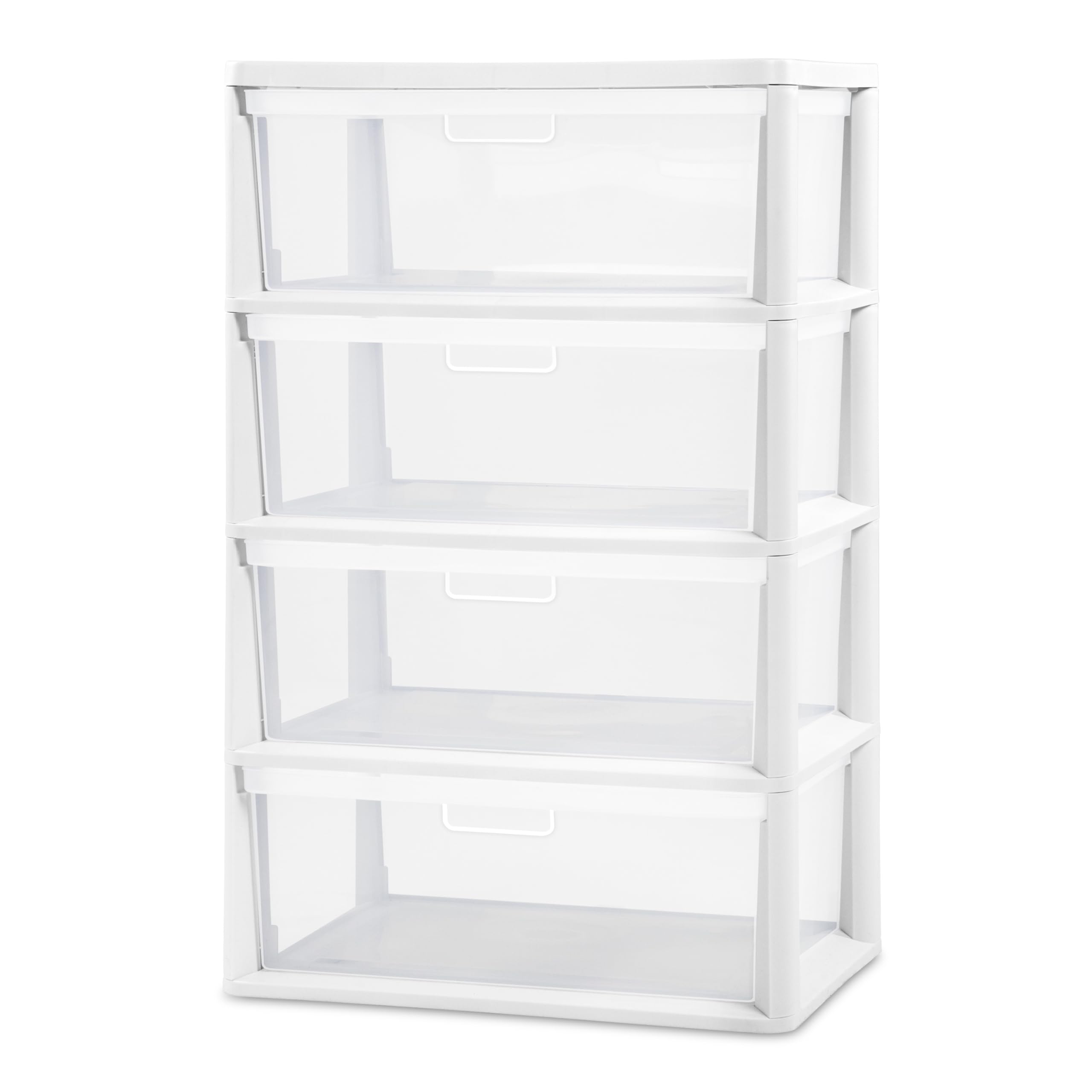 sterilite-wide-4-drawer-storage-tower-plastic-bin-drawers-with-handles-white-wit image 1