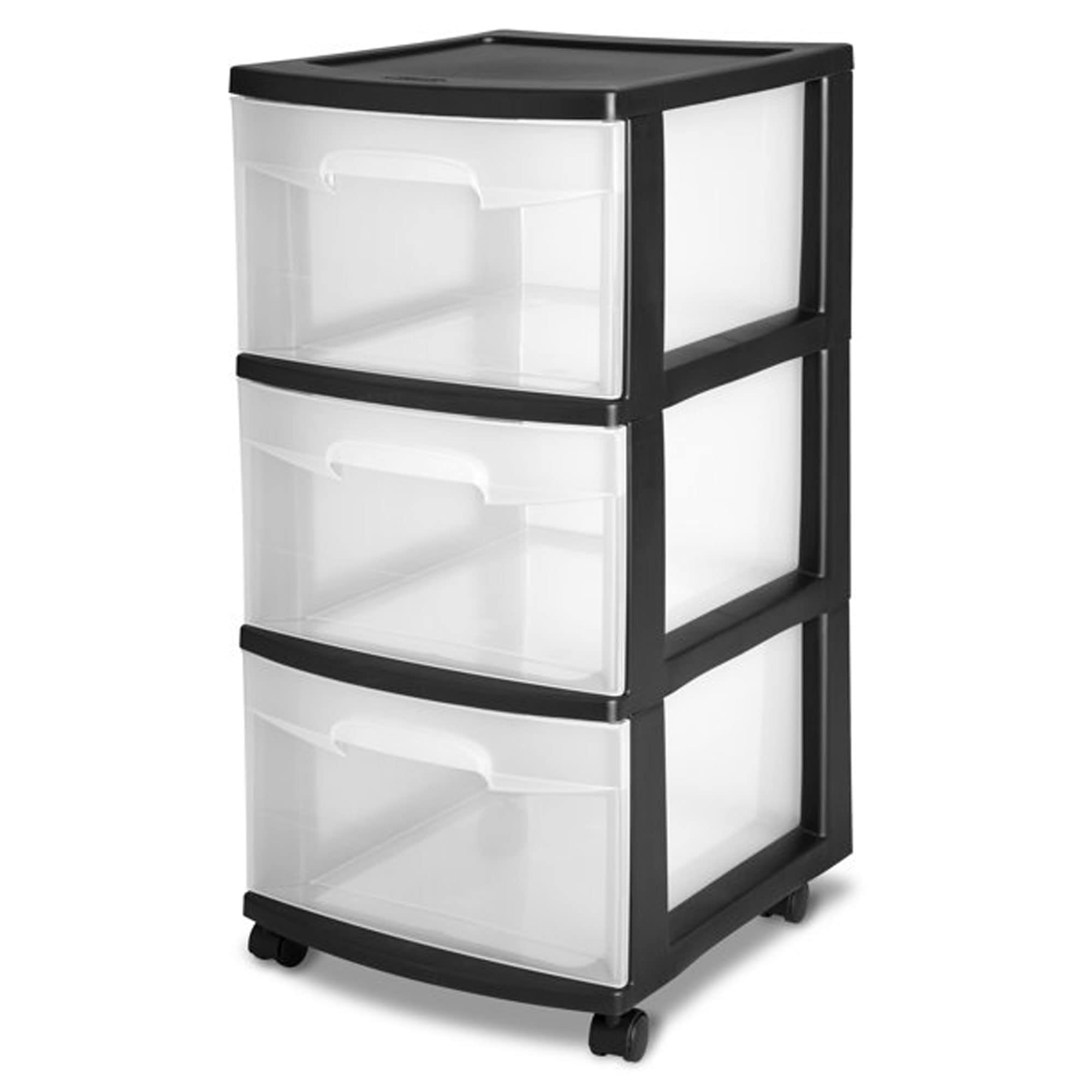 sterilite-3-drawer-storage-cart-plastic-rolling-cart-with-wheels-black-with-clea image 4