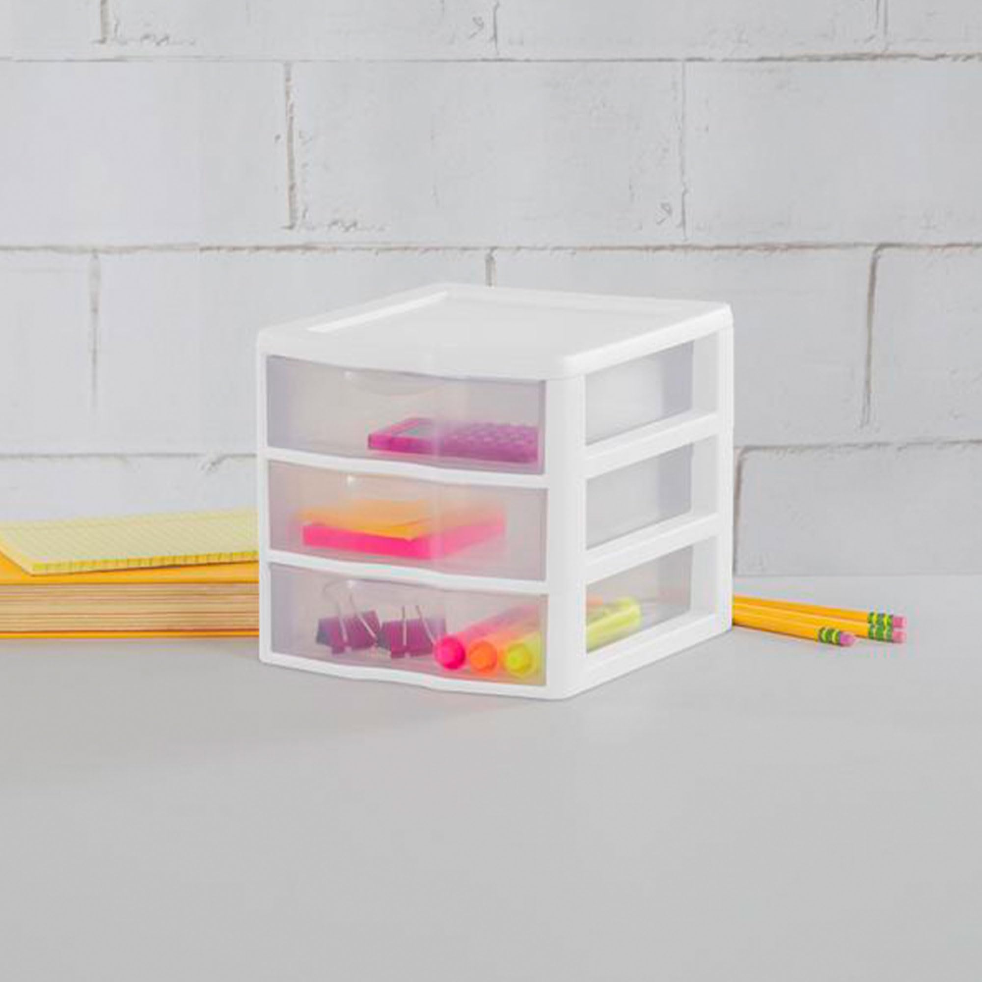 sterilite-clearview-3-drawer-desktop-storage-organizer-white-6-pack image 6
