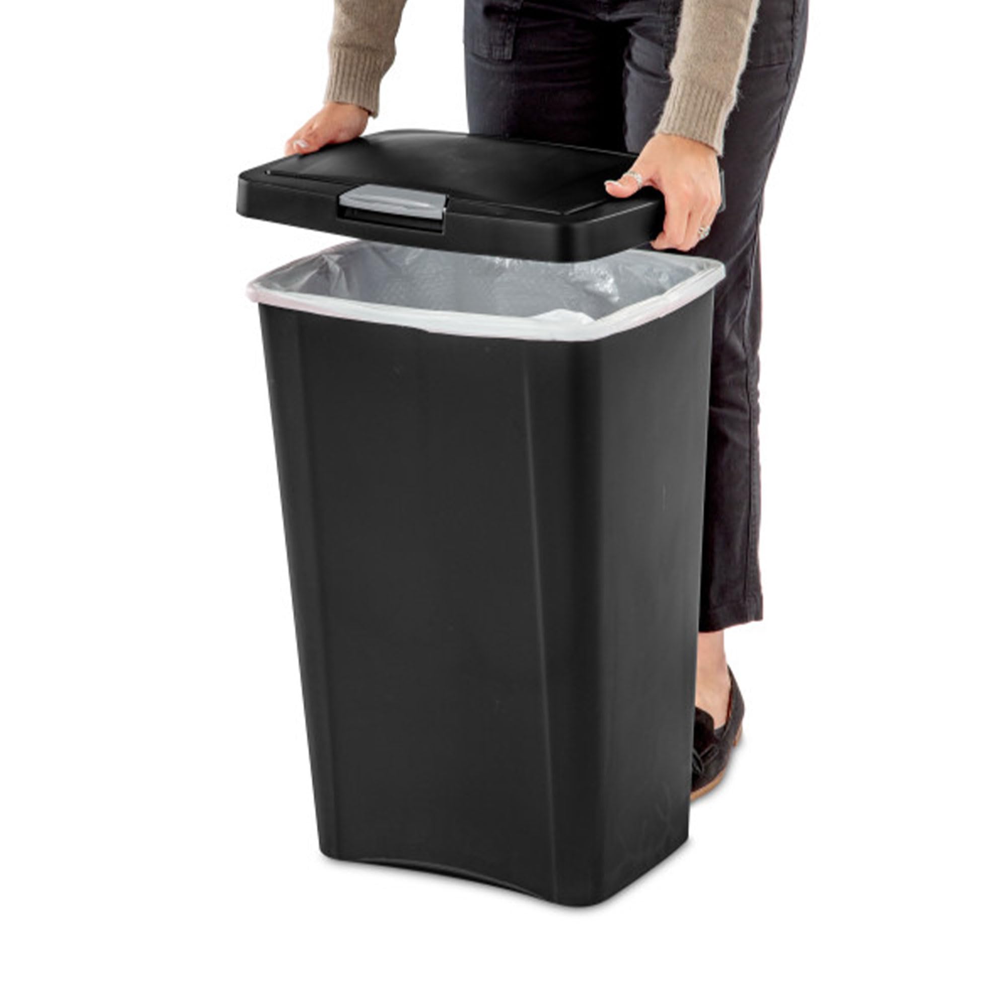 sterilite-13-gallon-touchtop-wastebasket-with-titanium-latch-4-pack-black image 8