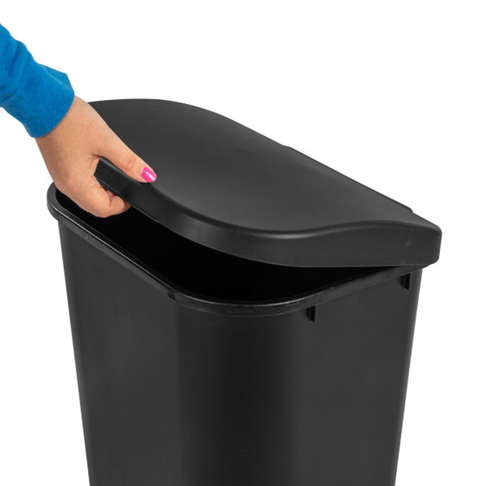 sterilite-11-3-gallon-d-shape-lift-top-wastebasket-trash-can-black-6-pack image 6