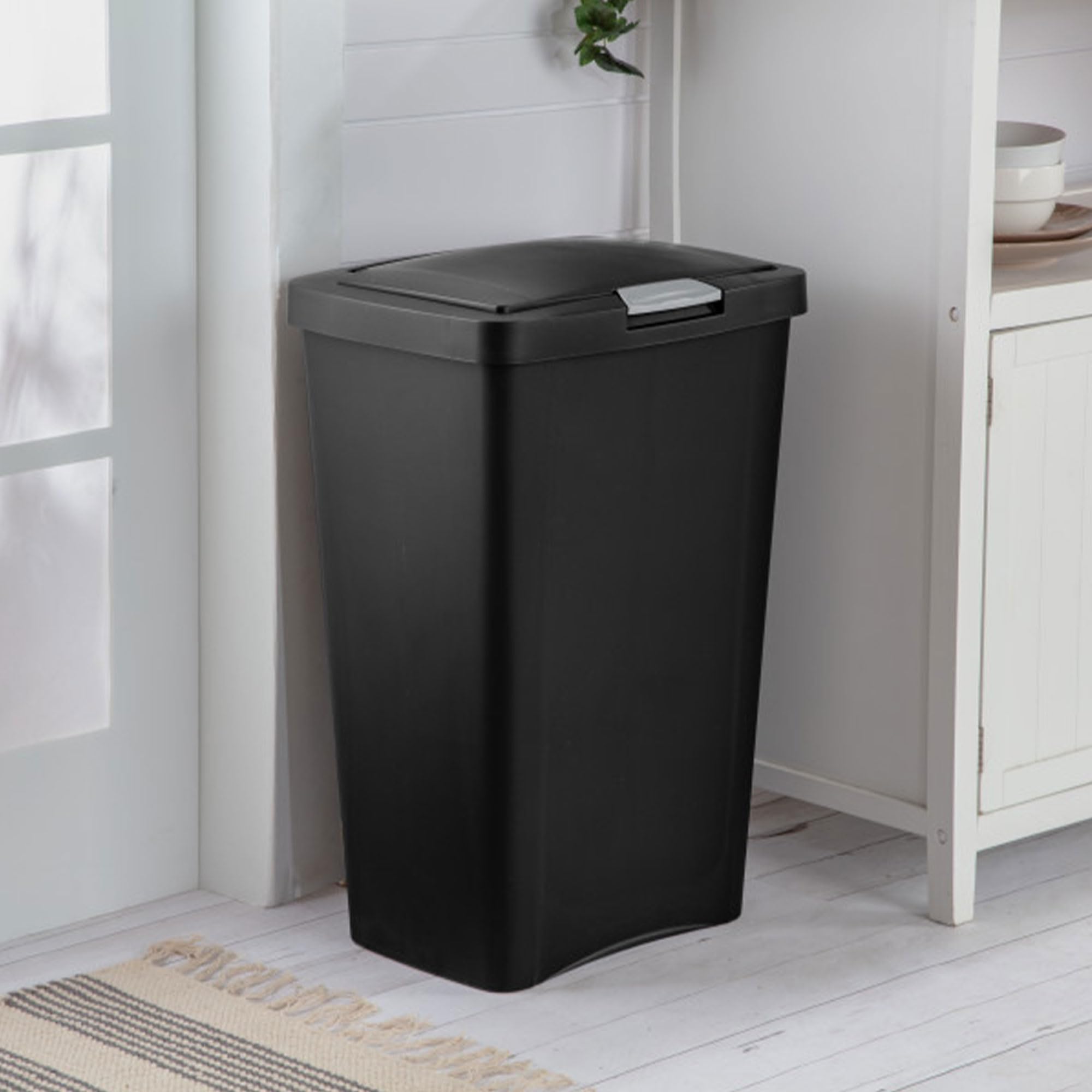 sterilite-13-gallon-touchtop-wastebasket-with-titanium-latch-4-pack-black image 6
