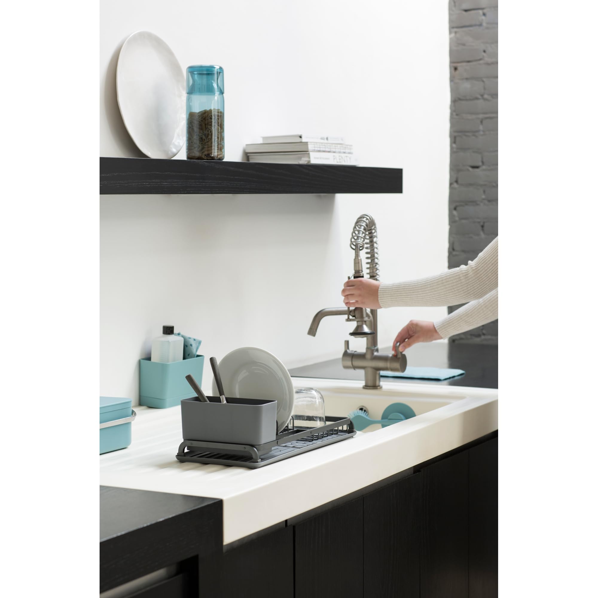 brabantia-large-dish-drying-rack-dark-gray-aluminum-with-easy-clean-drip-tray-re image 2