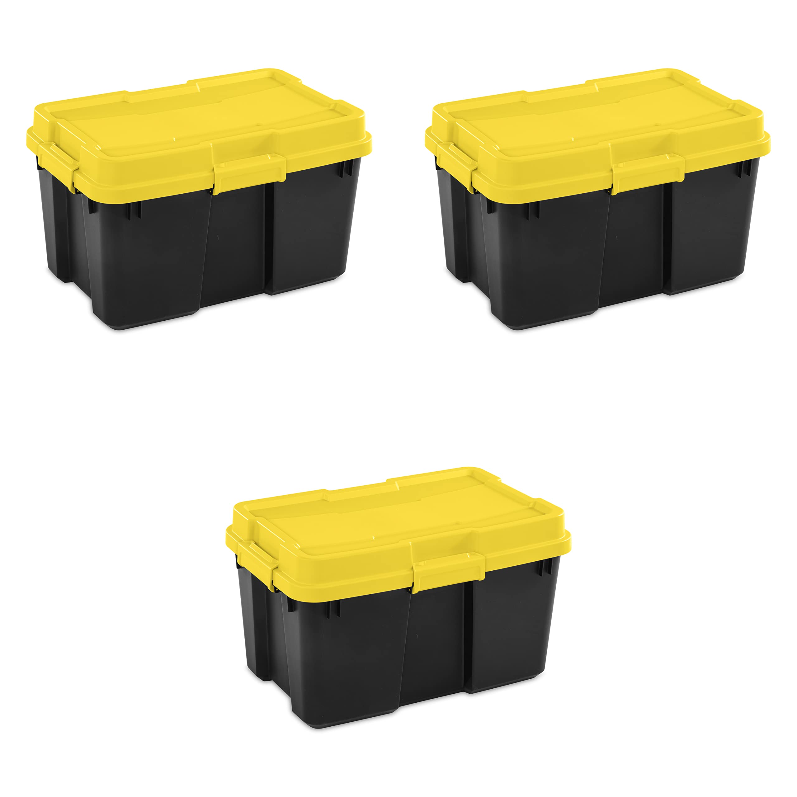 sterilite-30-gallon-gasket-tote-yellow-lily-lid-and-latches-with-black-base-1-pa image 1