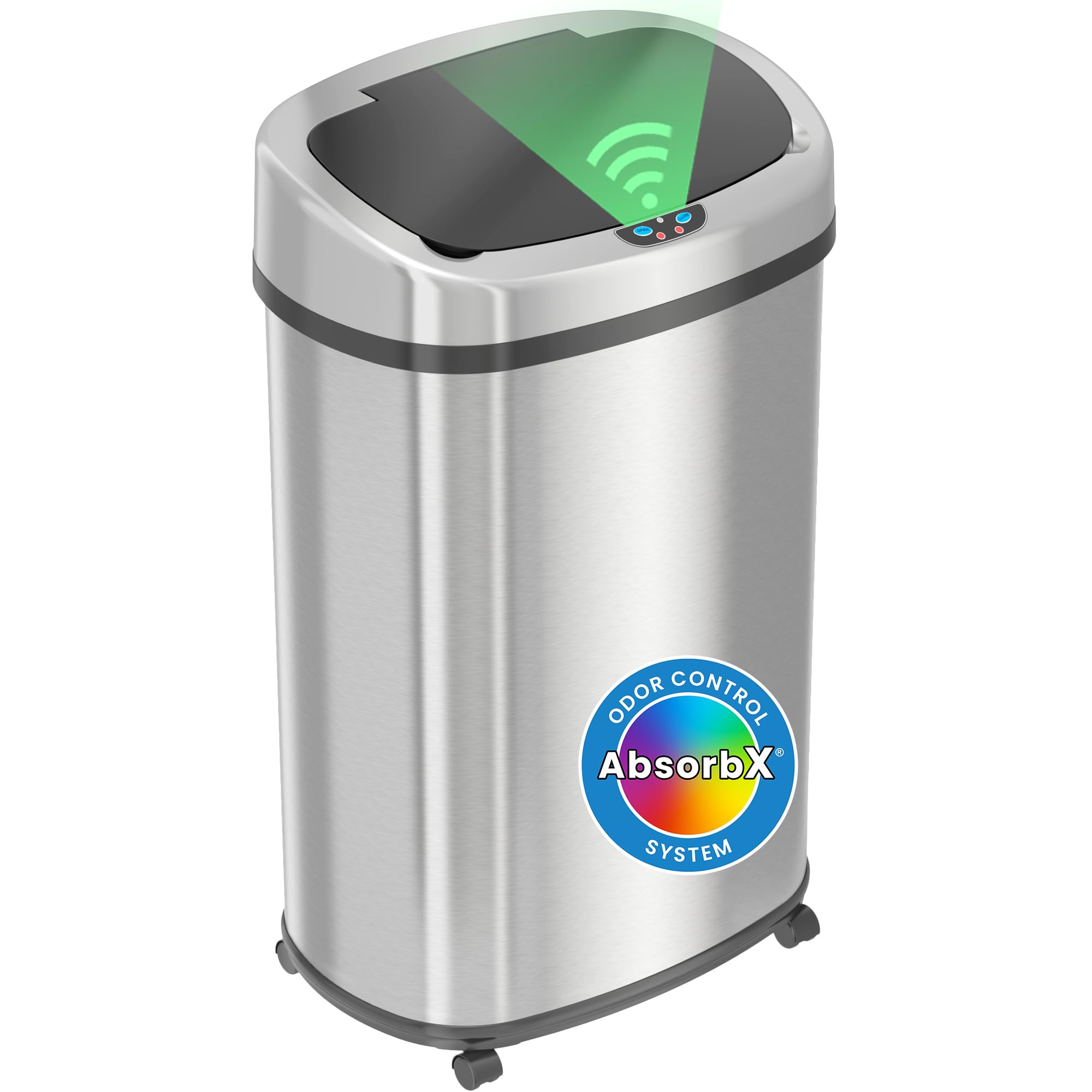 itouchless-sensorcan-13-gallon-automatic-sensor-trash-can-with-wheels-stainless- image 1