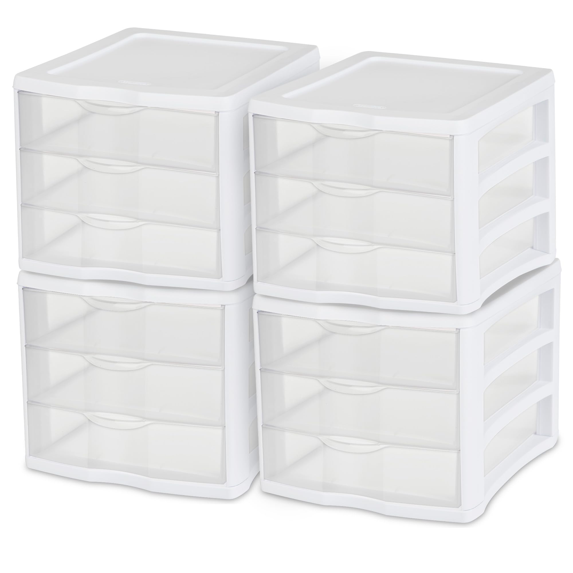 sterilite-3-drawer-organizer-unit-with-clear-drawers-and-white-frame-4-pack-stac image 1