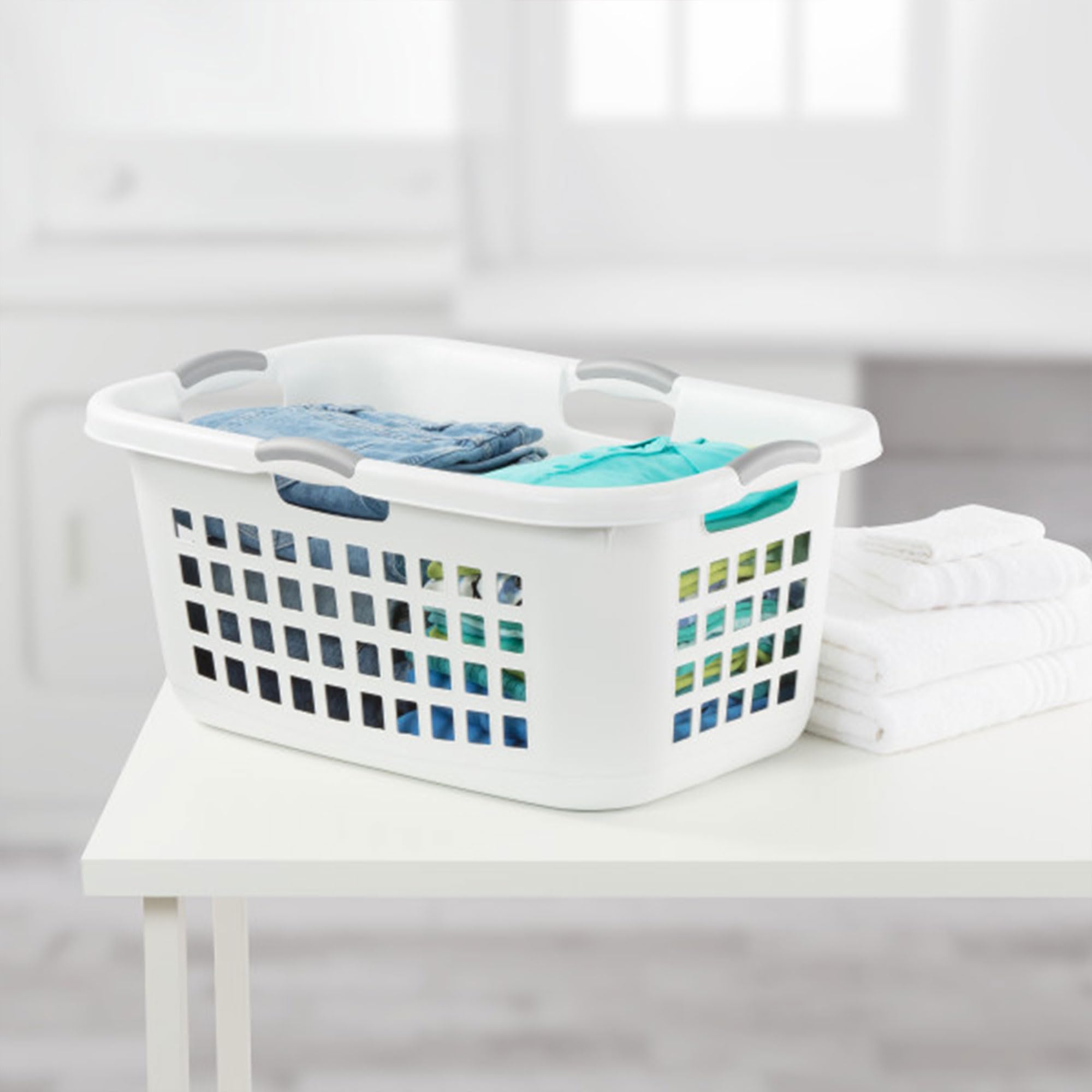 sterilite-6-pack-plastic-laundry-basket-with-comfort-grip-handles-2-bushel-white image 5