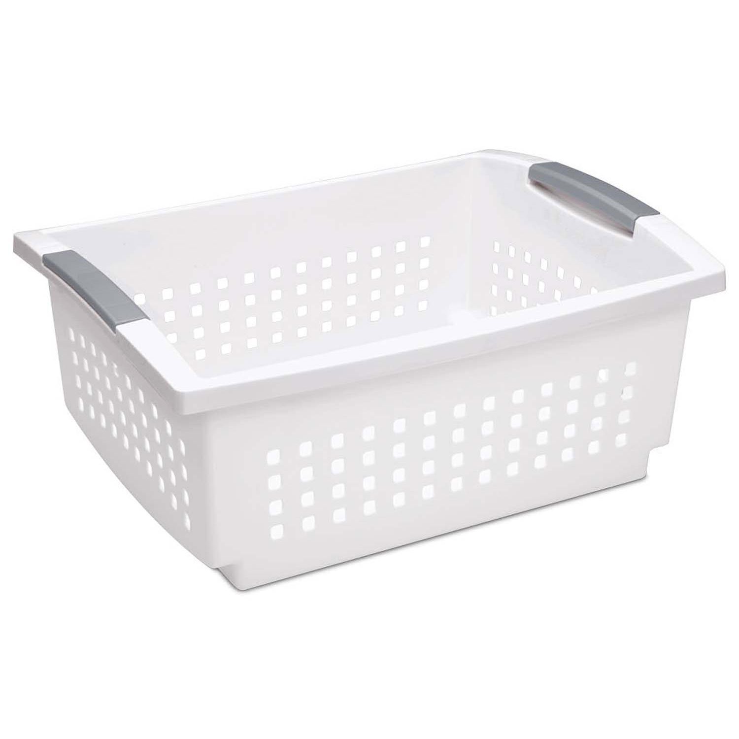 sterilite-large-plastic-stackable-storage-organization-basket-white-10-pack image 2