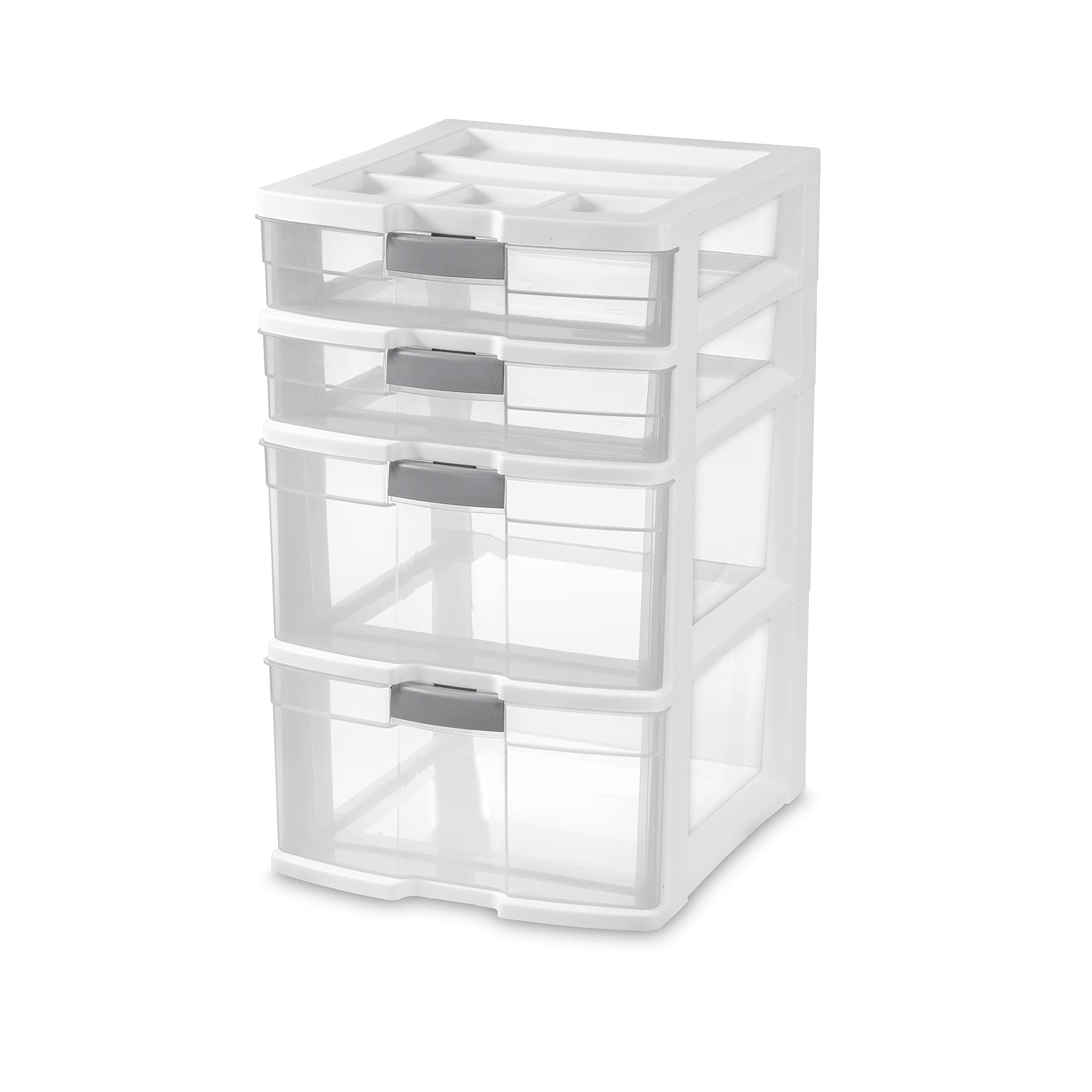sterilite-4-drawer-locking-tower-plastic-storage-white-with-clear-drawers-2-pack image 4