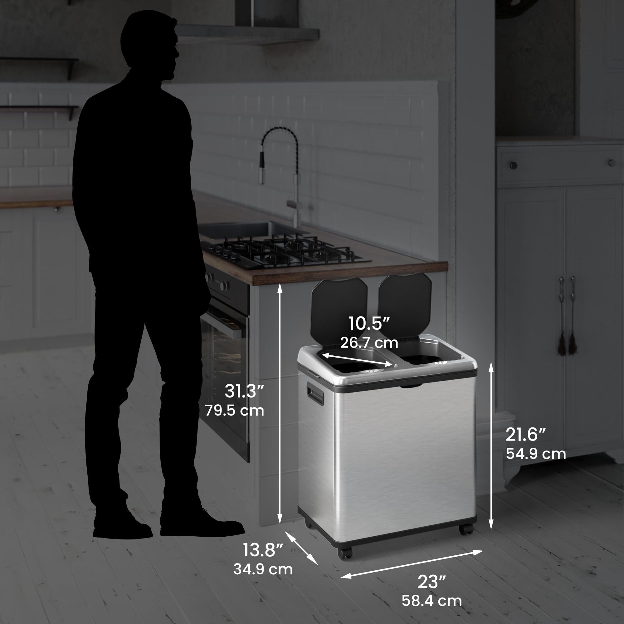 itouchless-16-gallon-touchless-sensor-kitchen-trash-can-and-recycle-bin-with-whe image 4