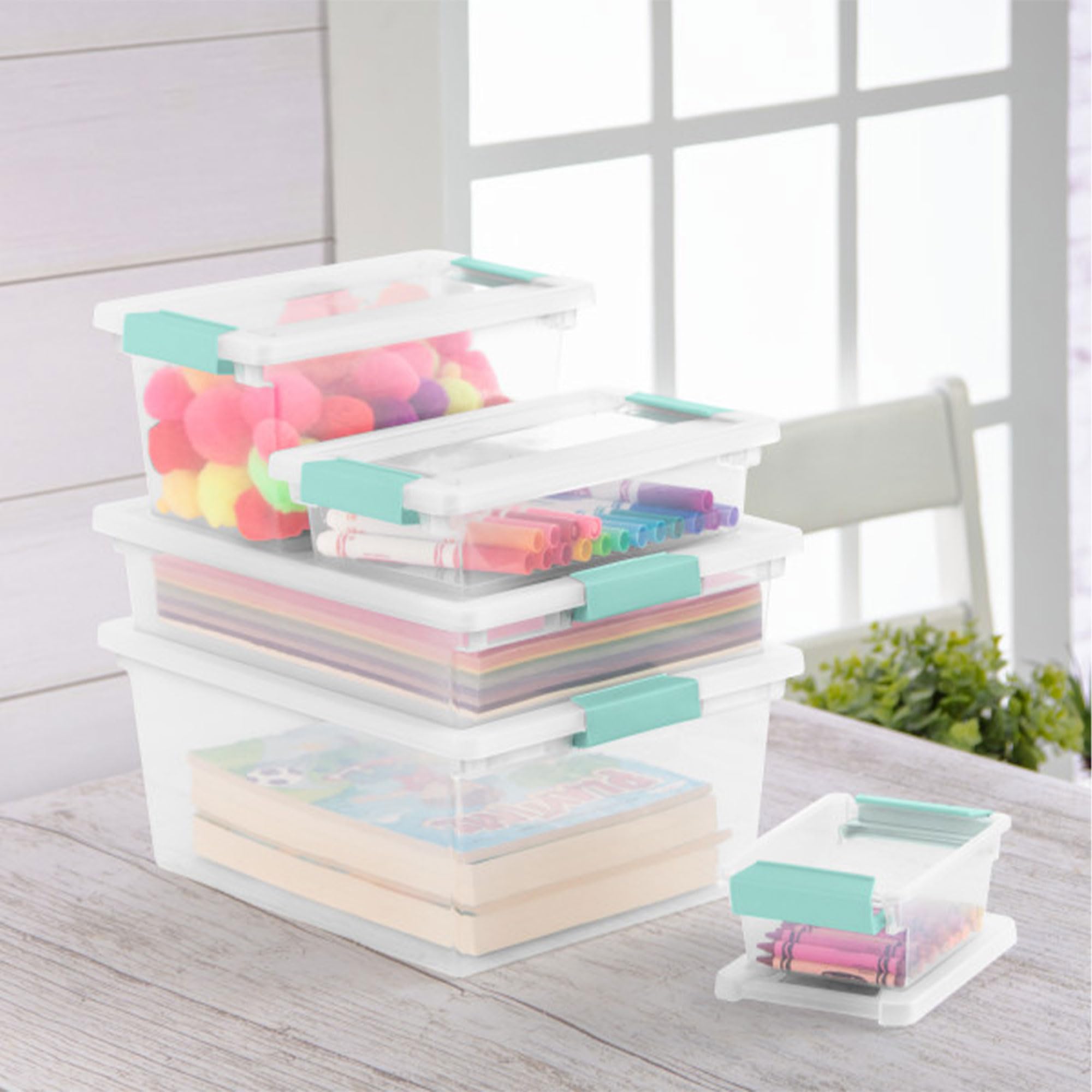 sterilite-8-pack-clip-box-stackable-clear-plastic-storage-bins-with-latching-lid image 6