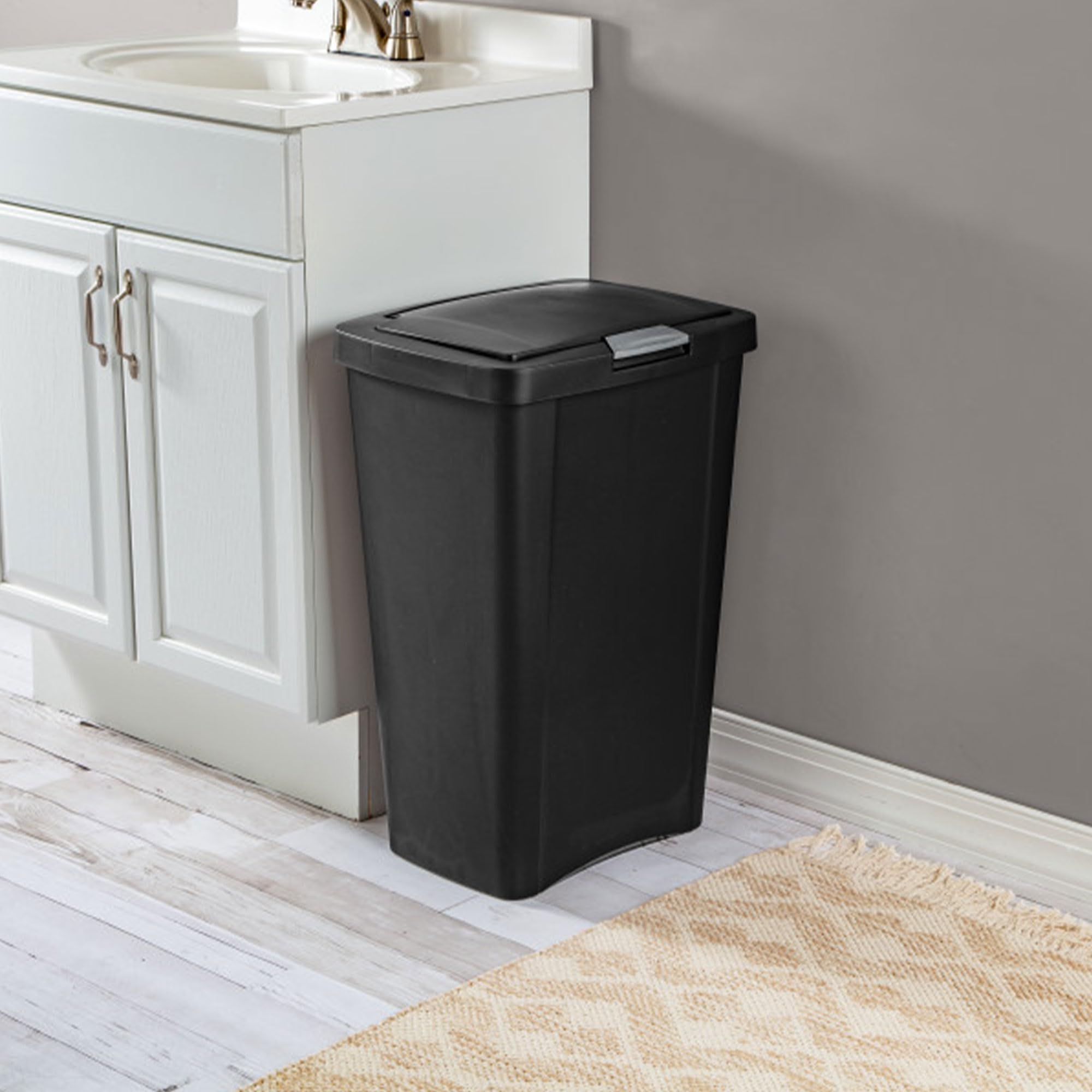 sterilite-13-gallon-touchtop-wastebasket-with-titanium-latch-4-pack-black image 4