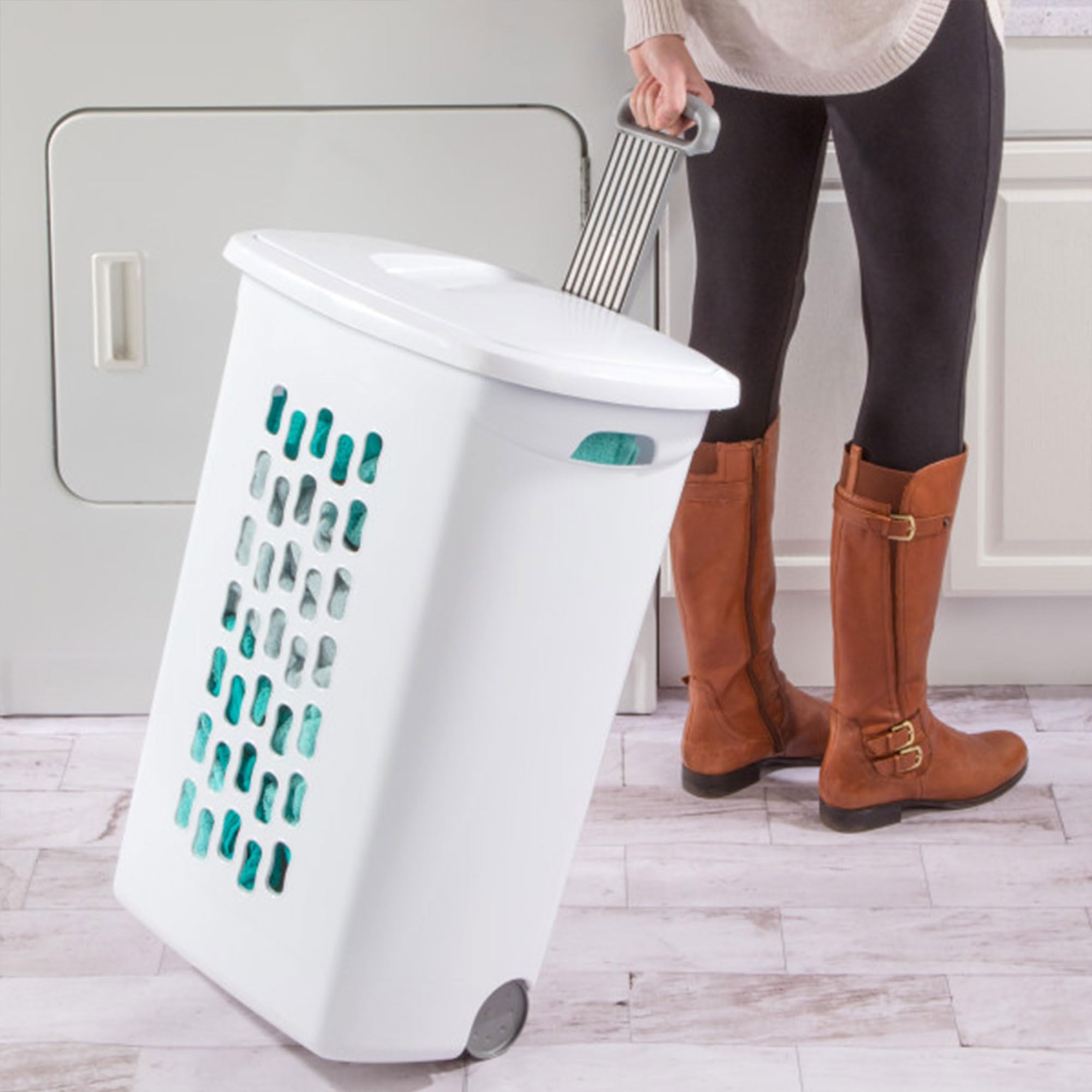 sterilite-ultra-wheeled-hamper-laundry-basket-with-flip-top-lid-retractable-hand image 7