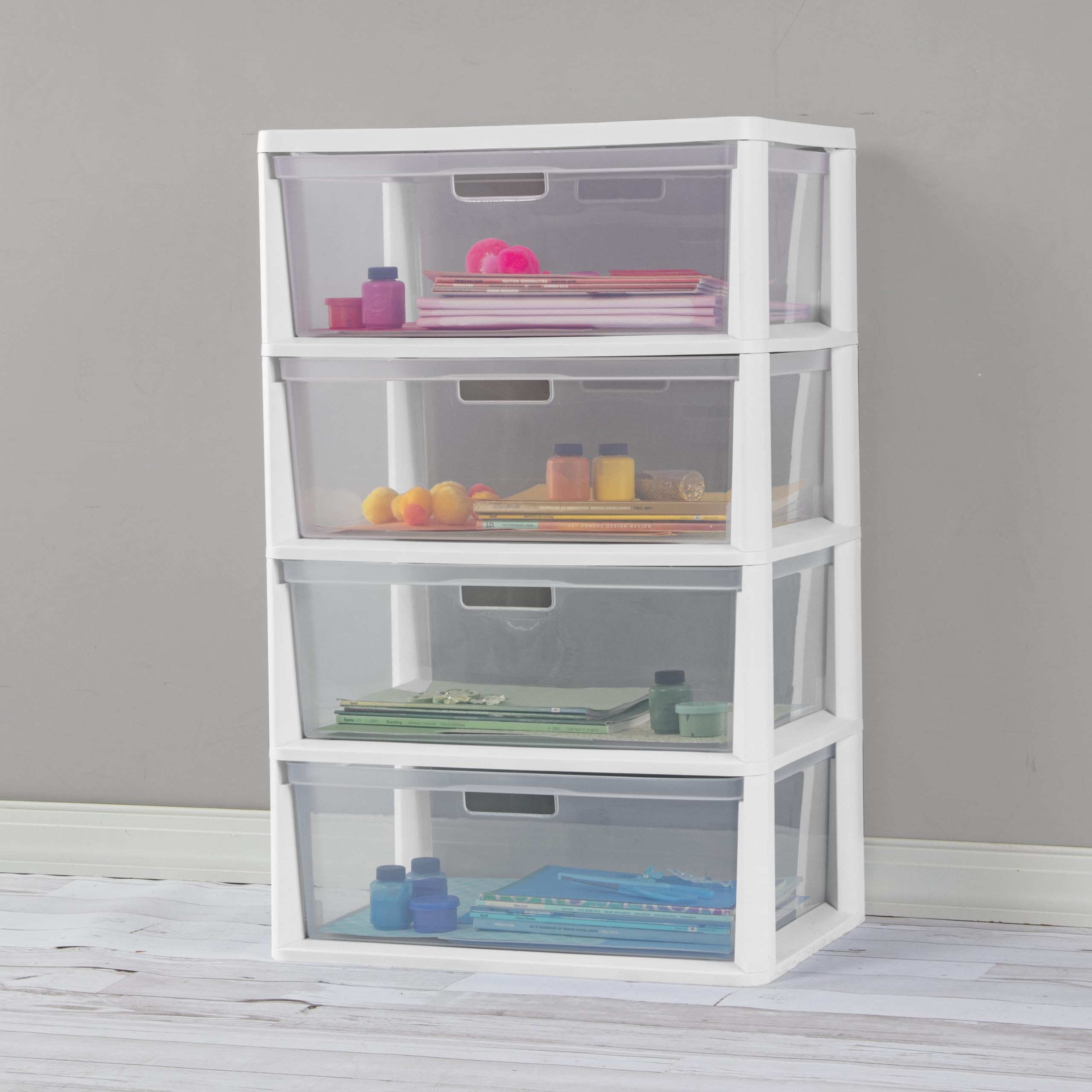 sterilite-wide-4-drawer-storage-tower-plastic-bin-drawers-with-handles-white-wit image 8
