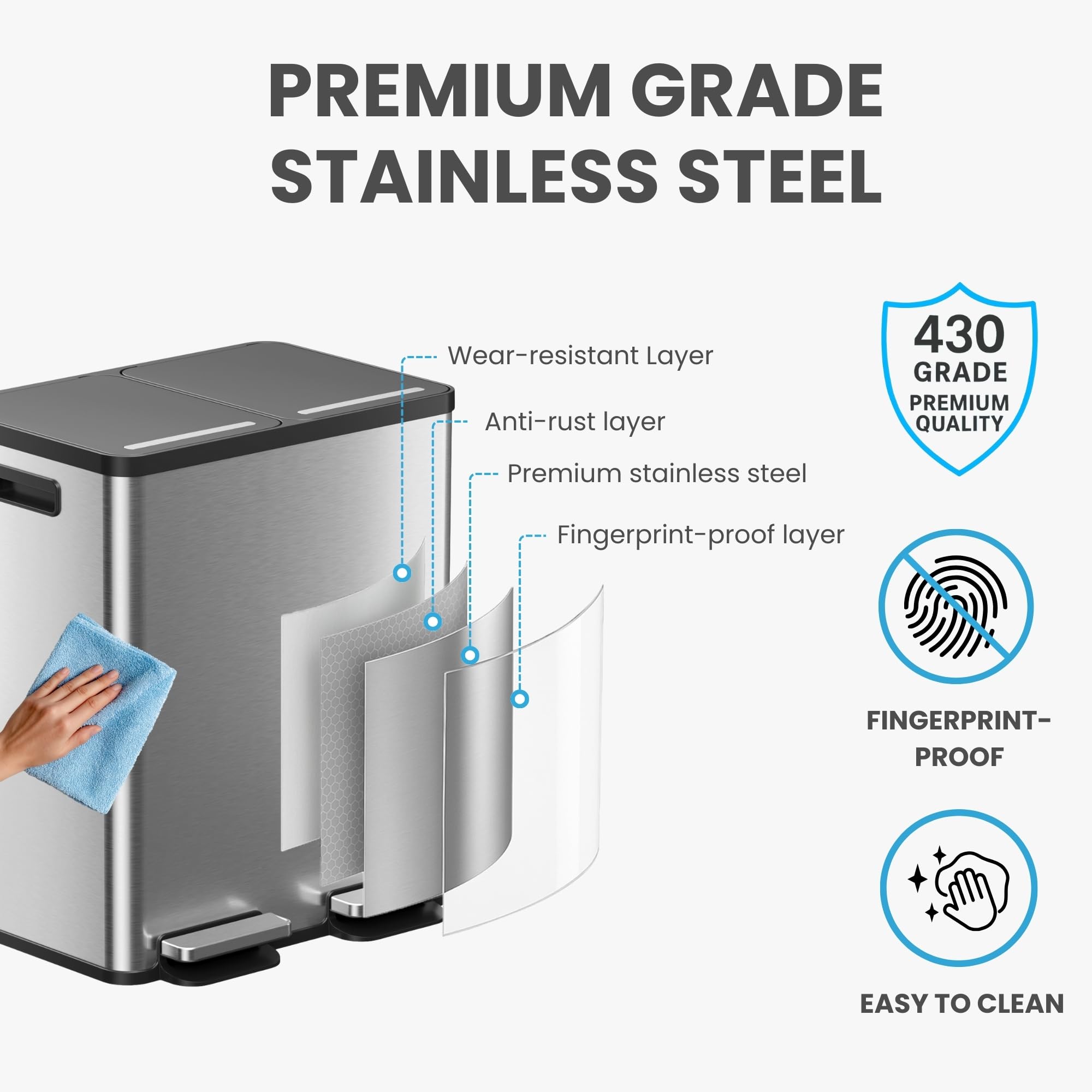 itouchless-16-gallon-dual-kitchen-trash-can-recycle-bin-2x8-gal-removable-bucket image 7