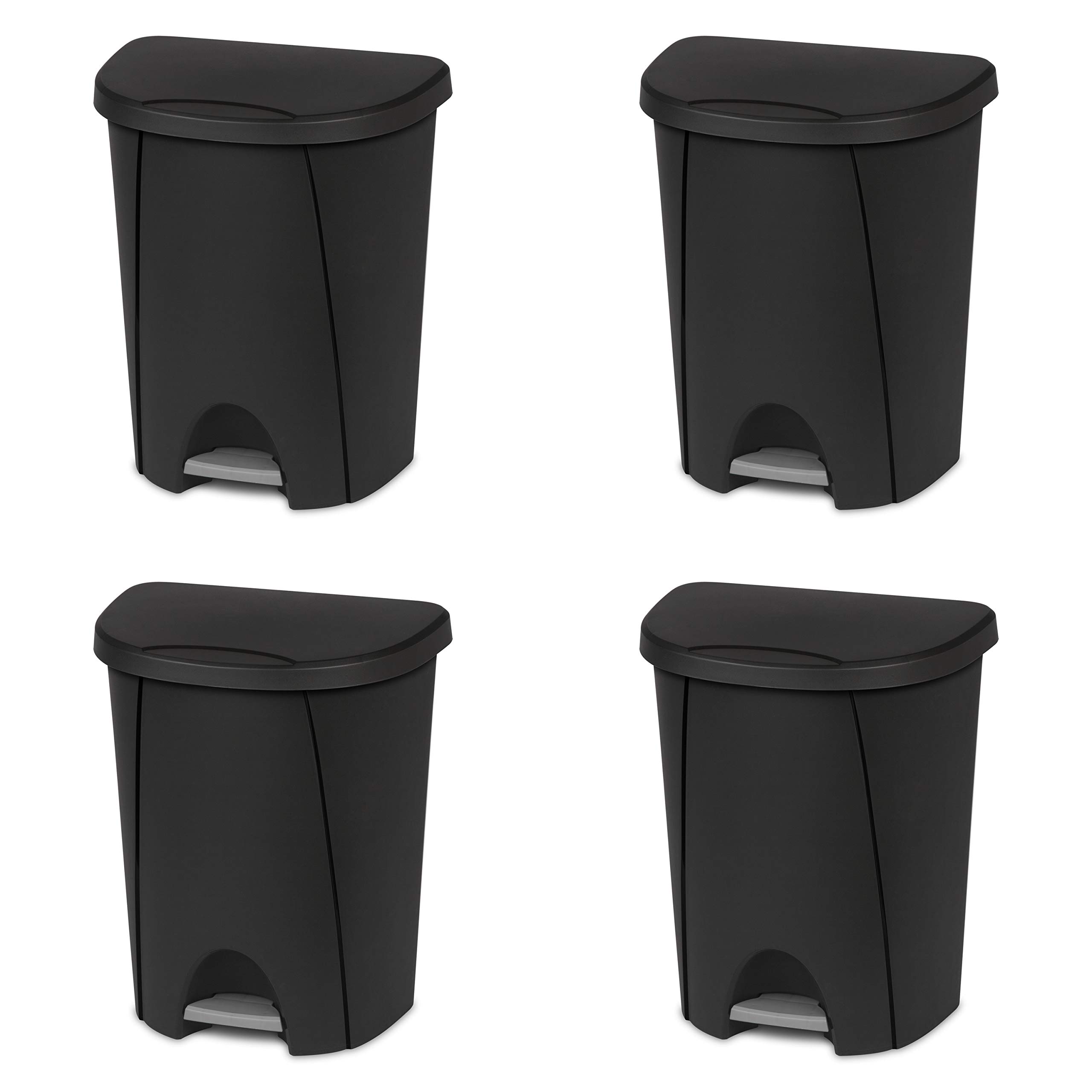 sterilite-6-6-gallon-stepon-wastebasket-with-lid-black-4-pack image 1