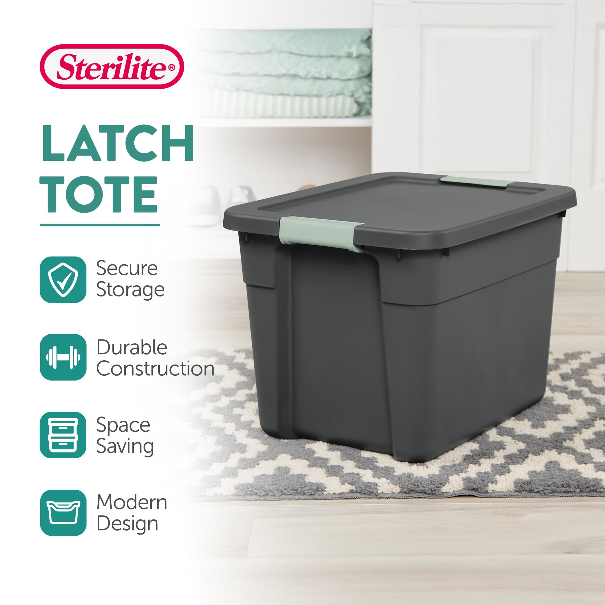 sterilite-6-pack-12-gallon-latch-tote-storage-bins-gray-green-stackable-with-lid image 3