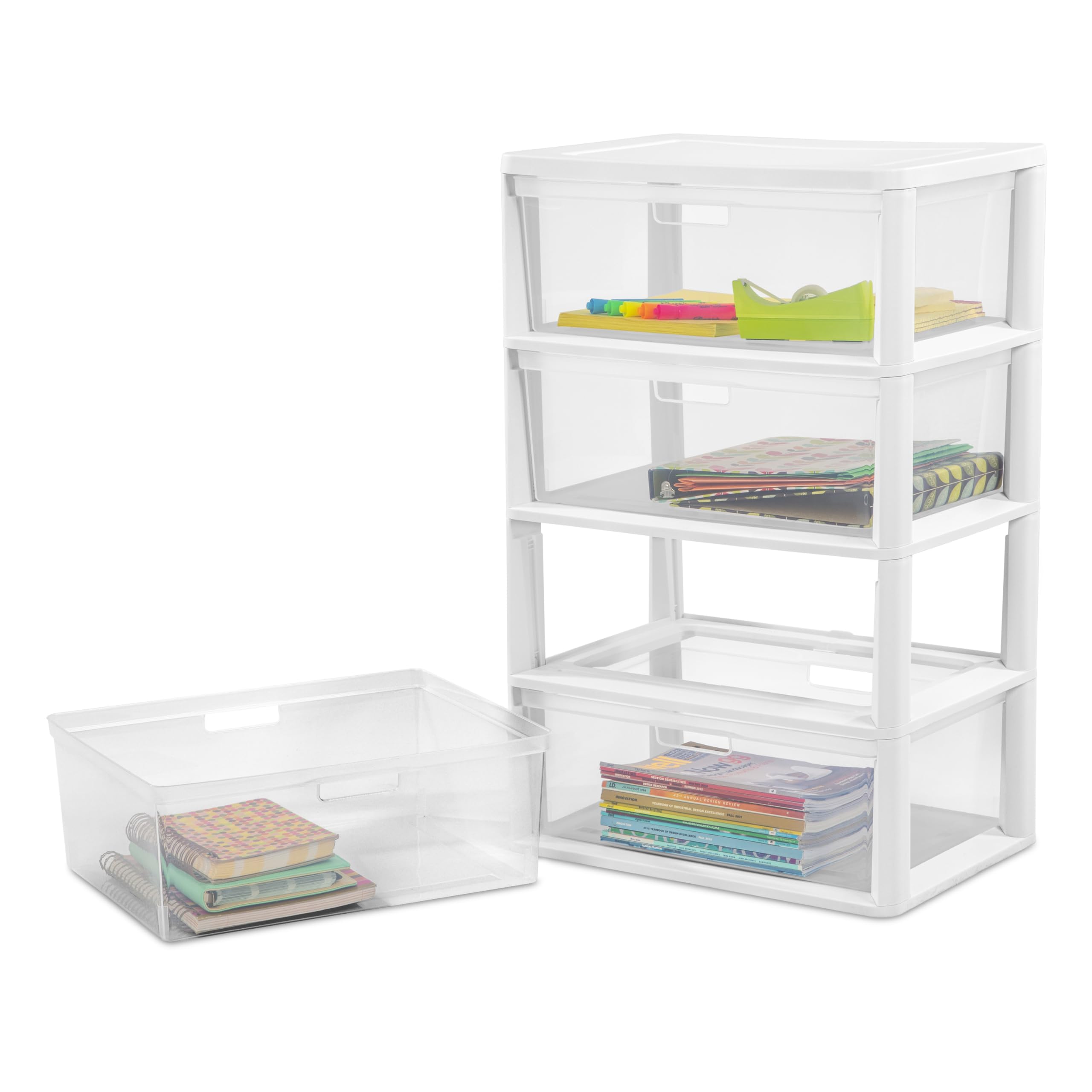 sterilite-wide-4-drawer-storage-tower-plastic-bin-drawers-with-handles-white-wit image 5