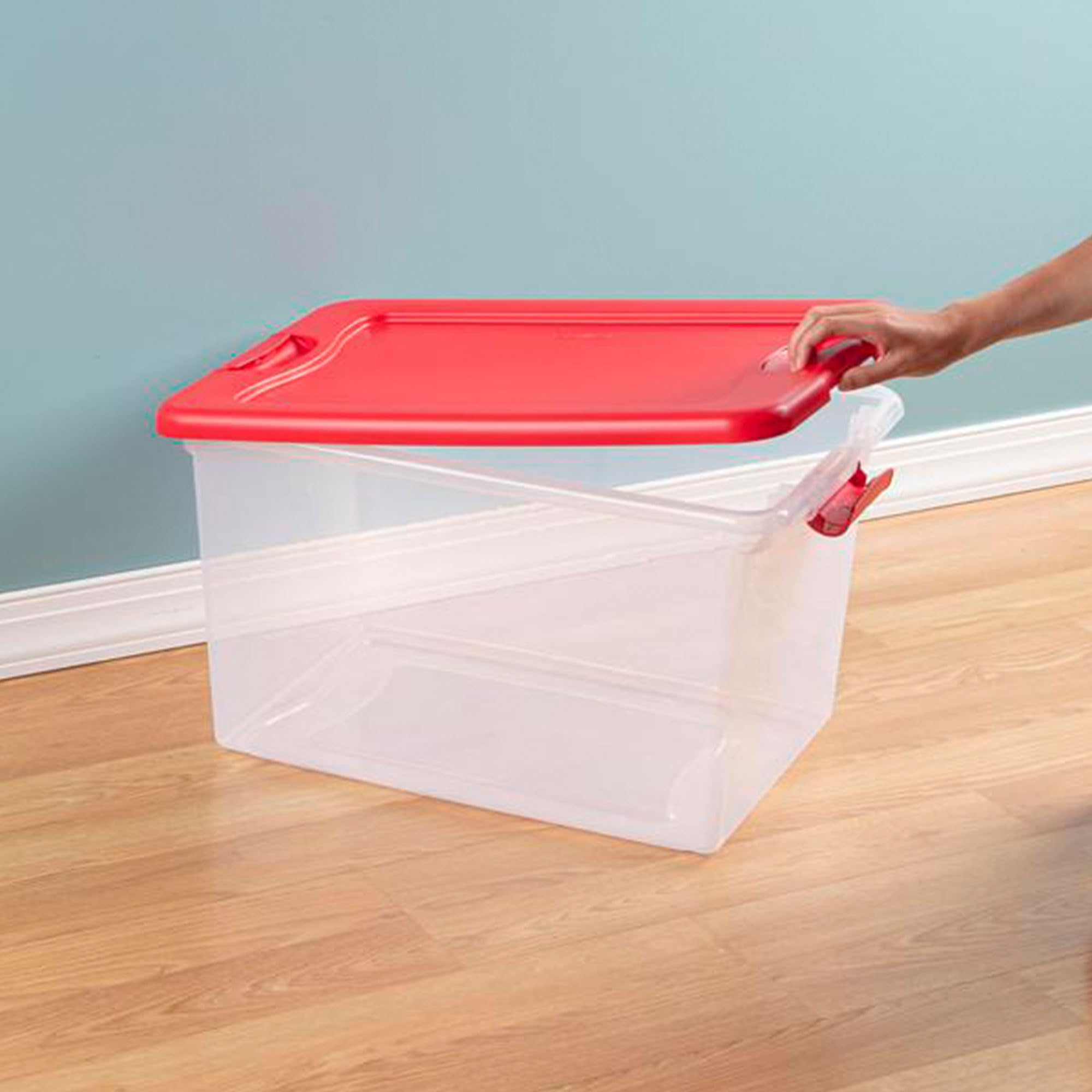sterilite-64-qt-latching-storage-box-12-pack-clear-base-with-red-lid image 6