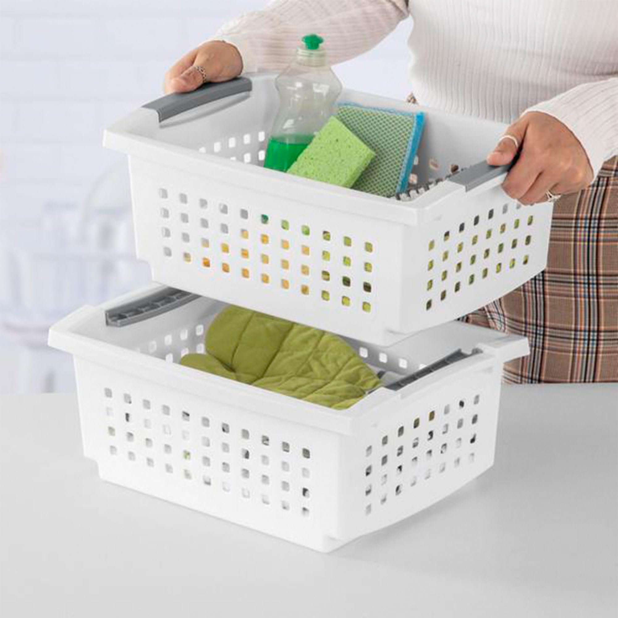 sterilite-medium-stacking-basket-4-pack-white-with-gray-handles-for-countertop-s image 6