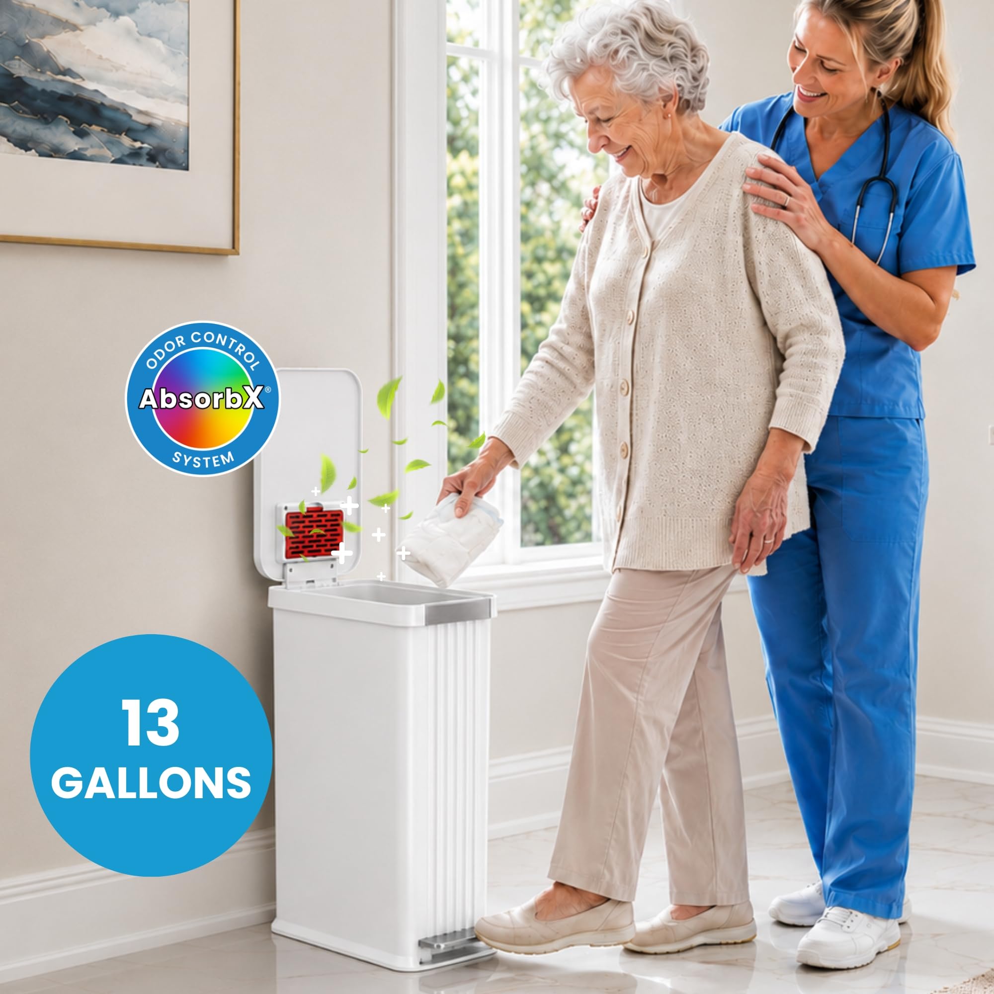 itouchless-patented-13-gallon-step-adult-diaper-pail-with-absorbx-odor-filter-ma image 2