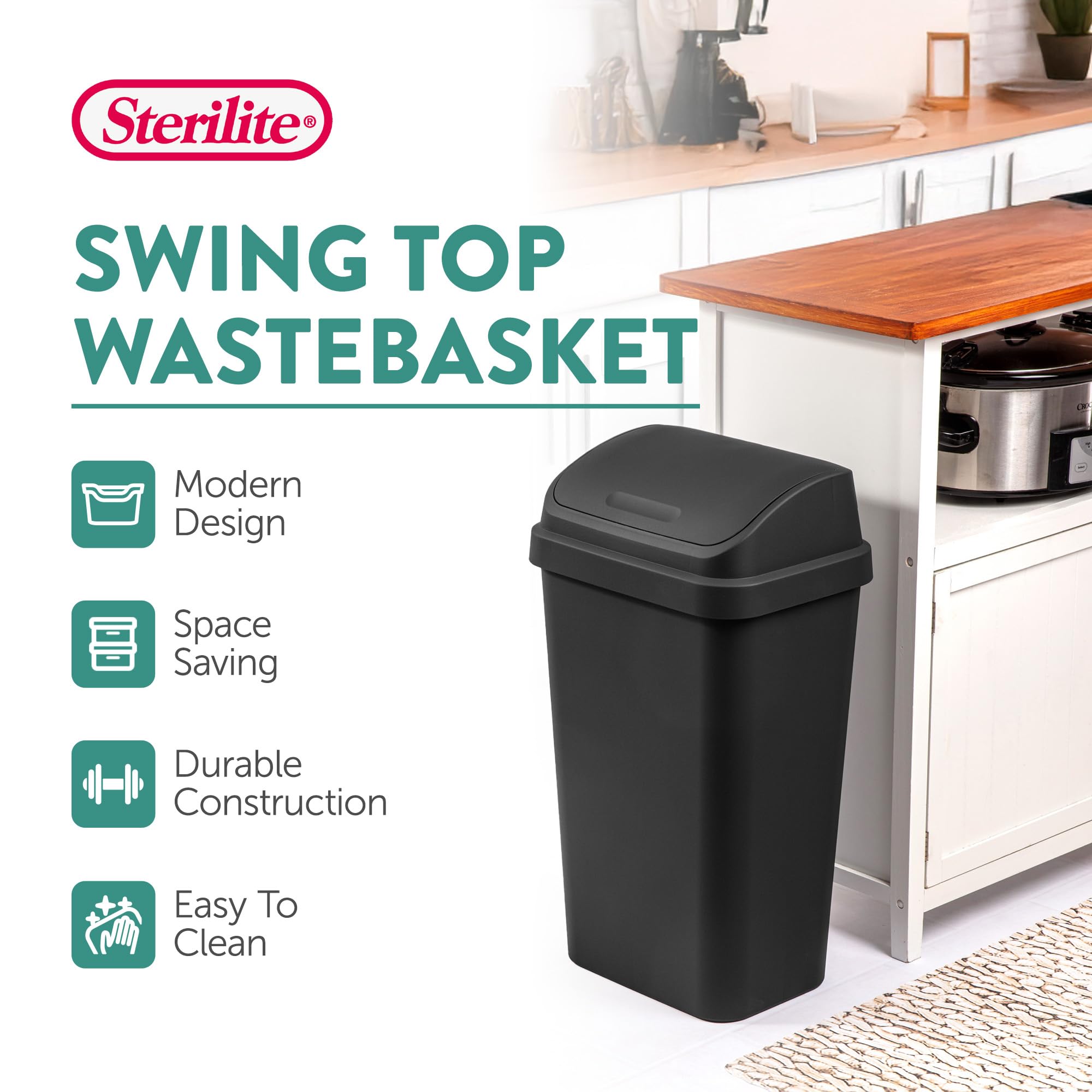 sterilite-4-pack-swing-top-wastebasket-13-gallon-black image 2