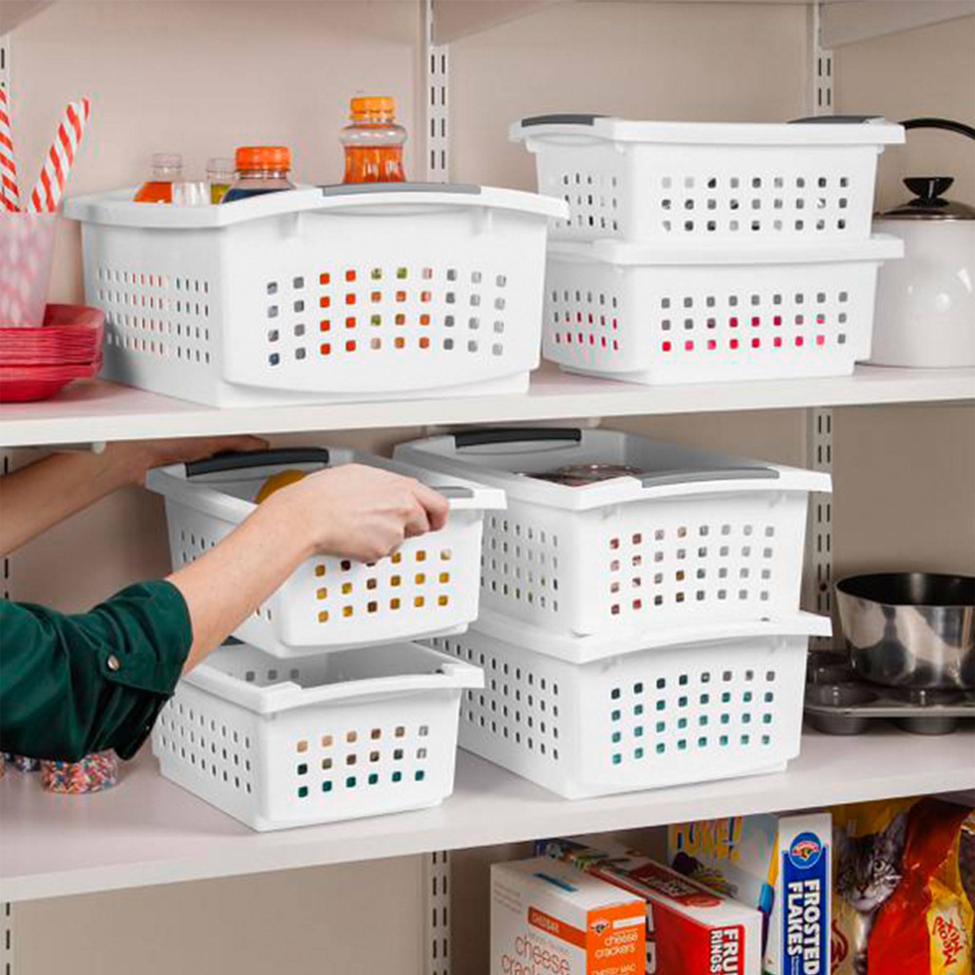 sterilite-medium-stacking-basket-4-pack-white-with-gray-handles-for-countertop-s image 4