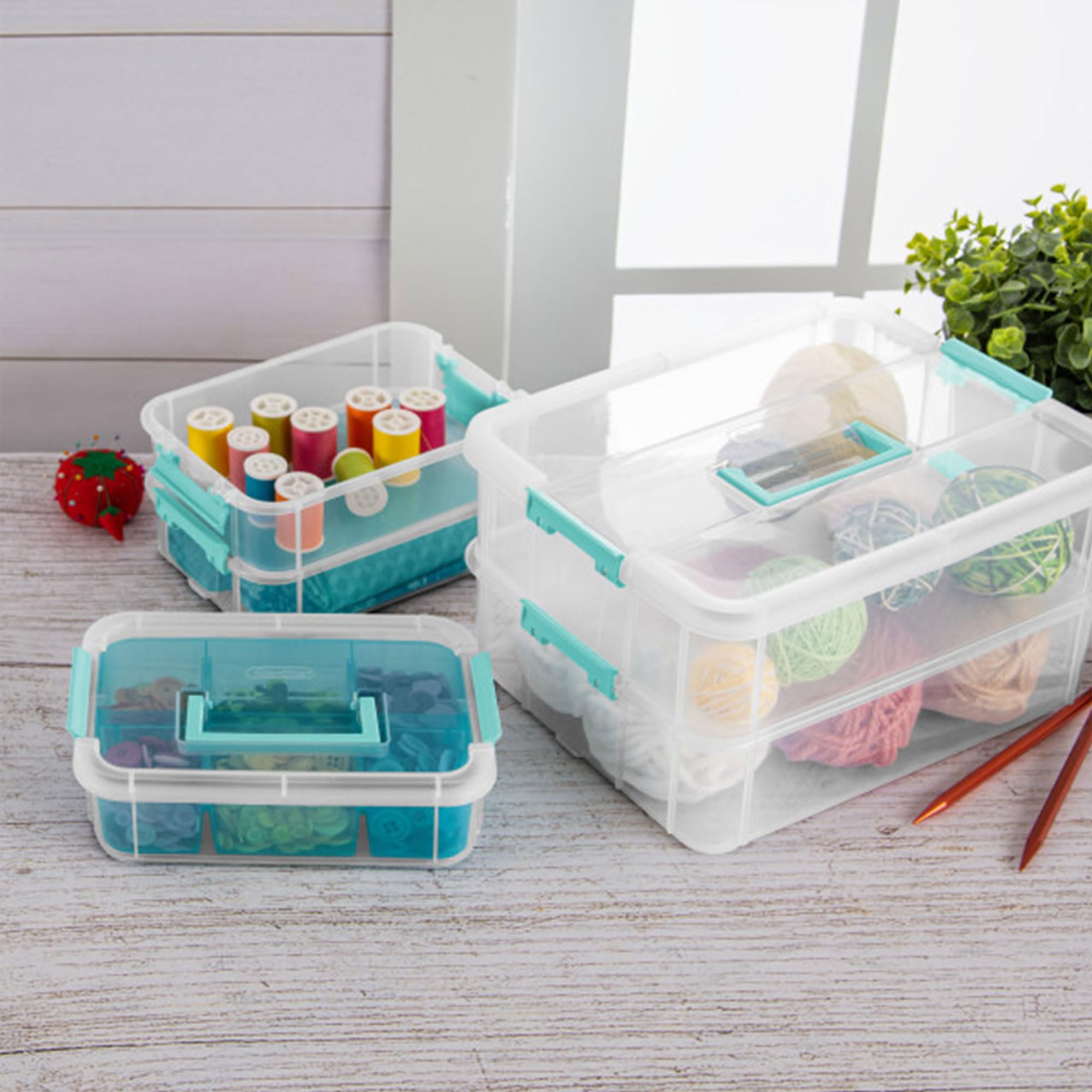 sterilite-12-pack-3-layer-stack-carry-storage-boxes-clear-blue-with-removable-di image 5