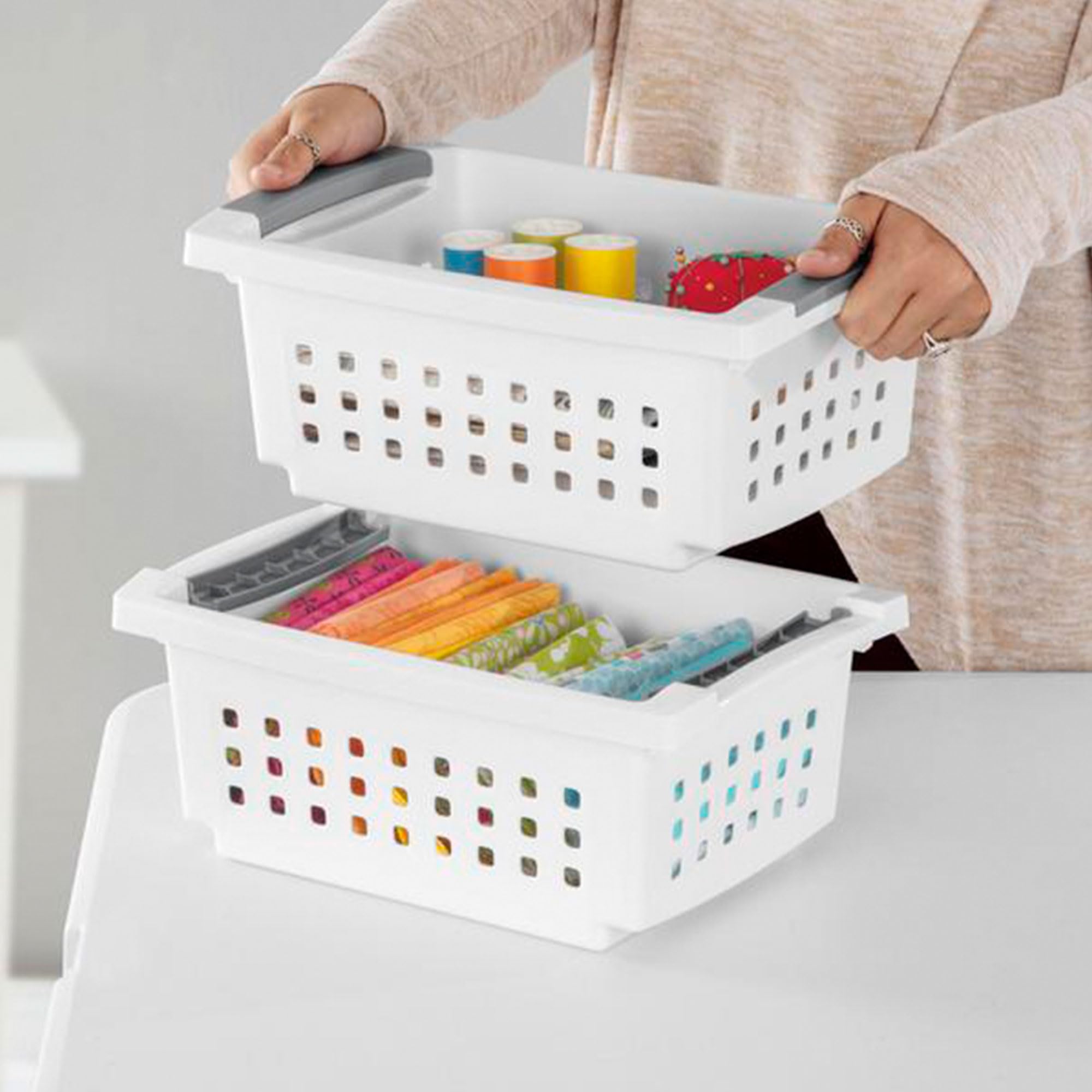 sterilite-small-stacking-basket-8-pack-with-comfort-grip-handles-and-flip-down-r image 7