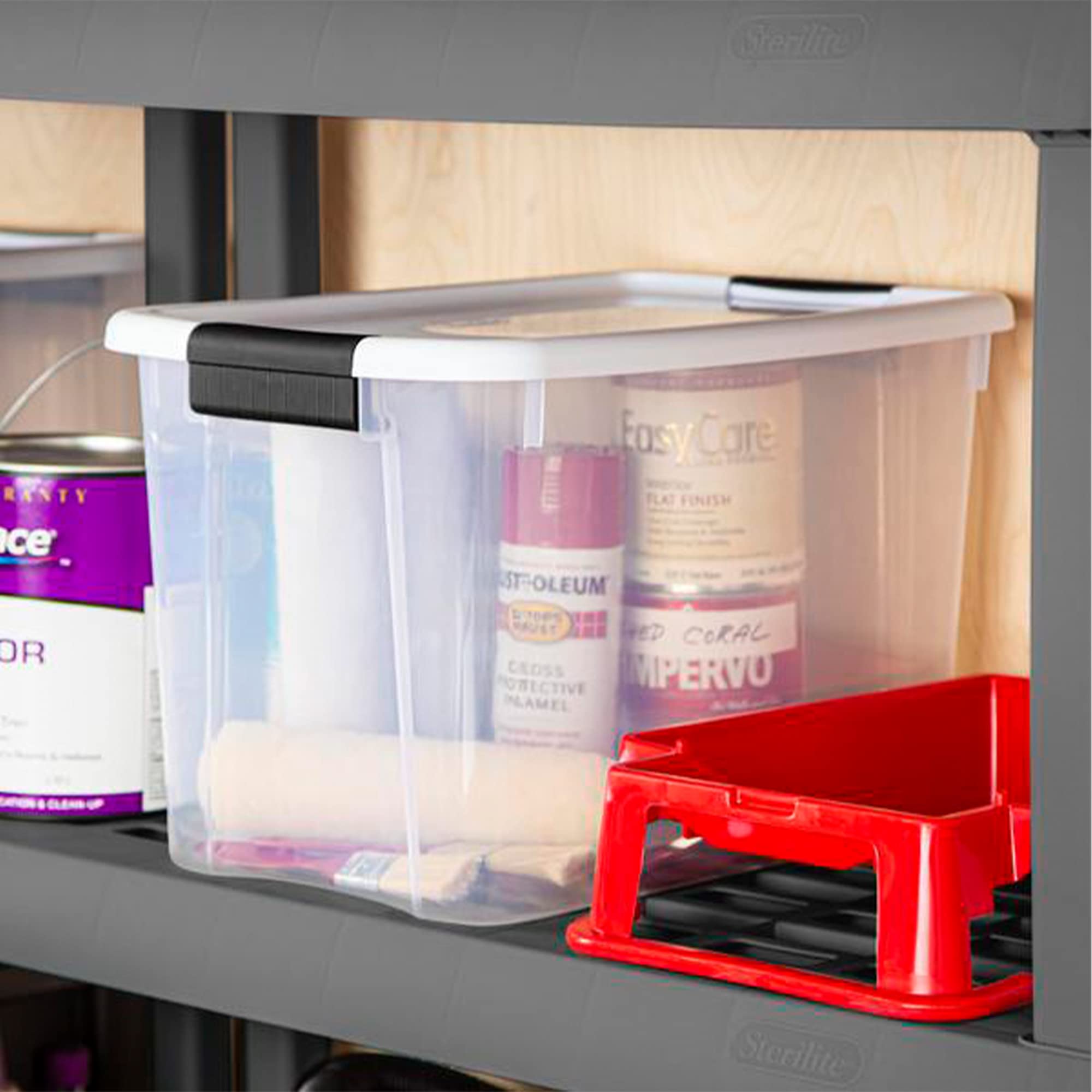 sterilite-30-quart-18-quart-clear-latching-storage-boxes-with-white-lids-12-pack image 5
