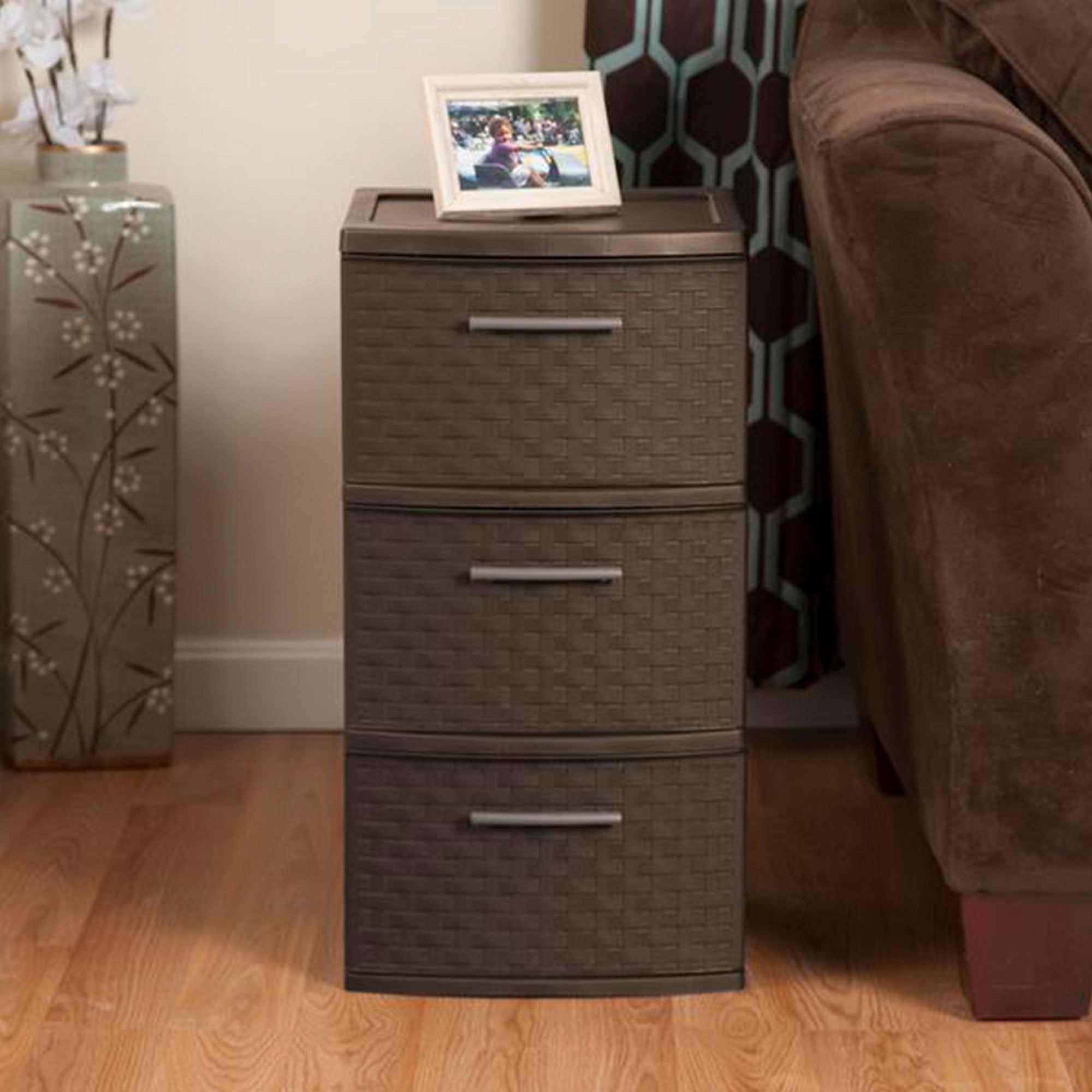 sterilite-2-pack-3-drawer-weave-tower-home-plastic-organizer-with-handles-espres image 5