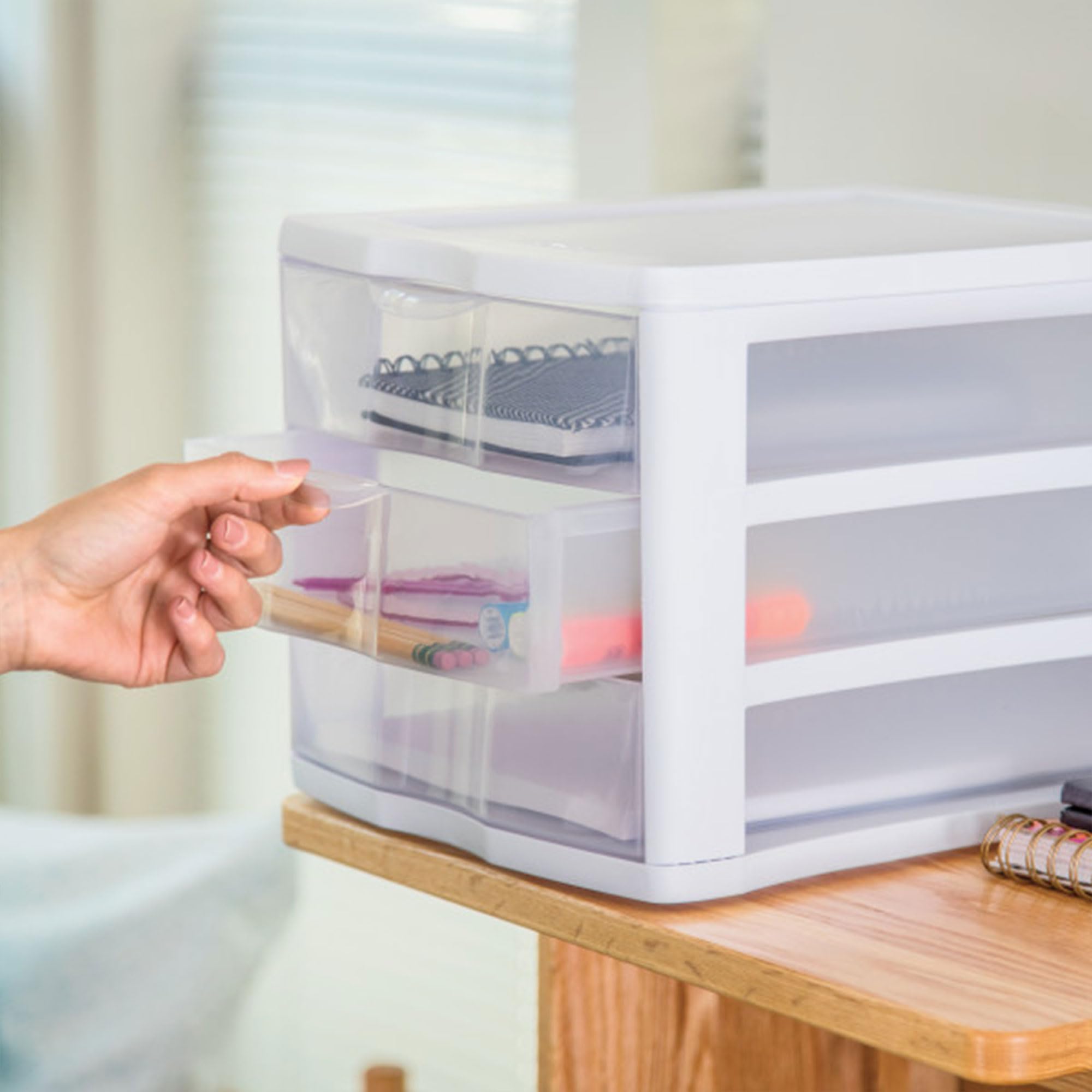 sterilite-3-drawer-organizer-unit-with-clear-drawers-and-white-frame-4-pack-stac image 7
