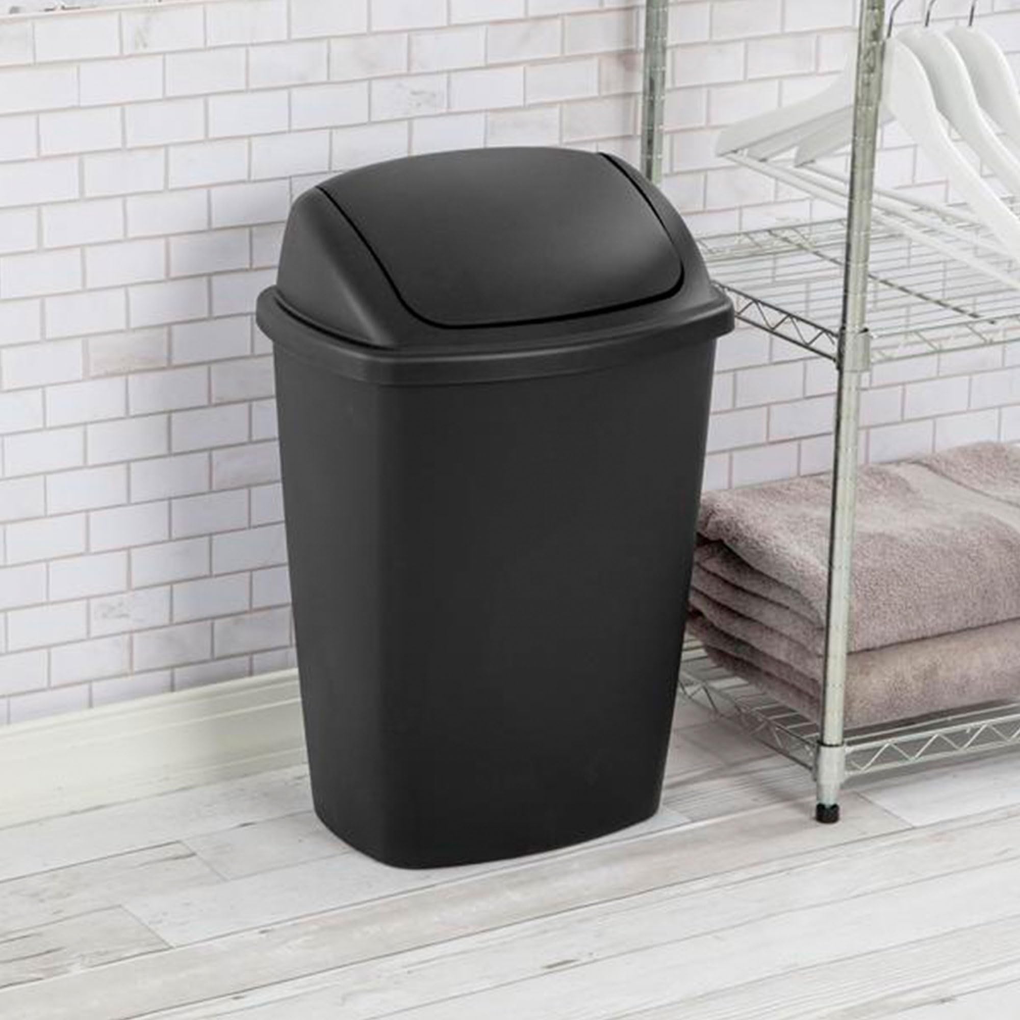 sterilite-7-5-gallon-swingtop-wastebasket-6-pack-with-swinging-lid-black-kitchen image 3