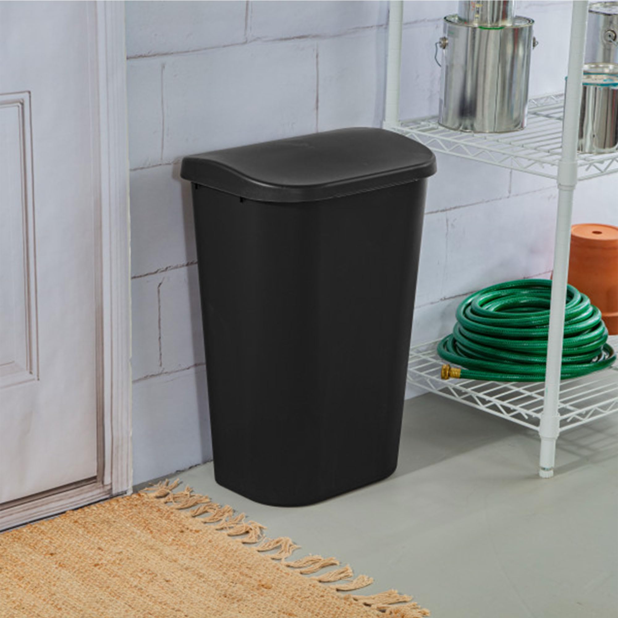 sterilite-11-3-gallon-d-shape-lift-top-wastebasket-trash-can-black-6-pack image 4