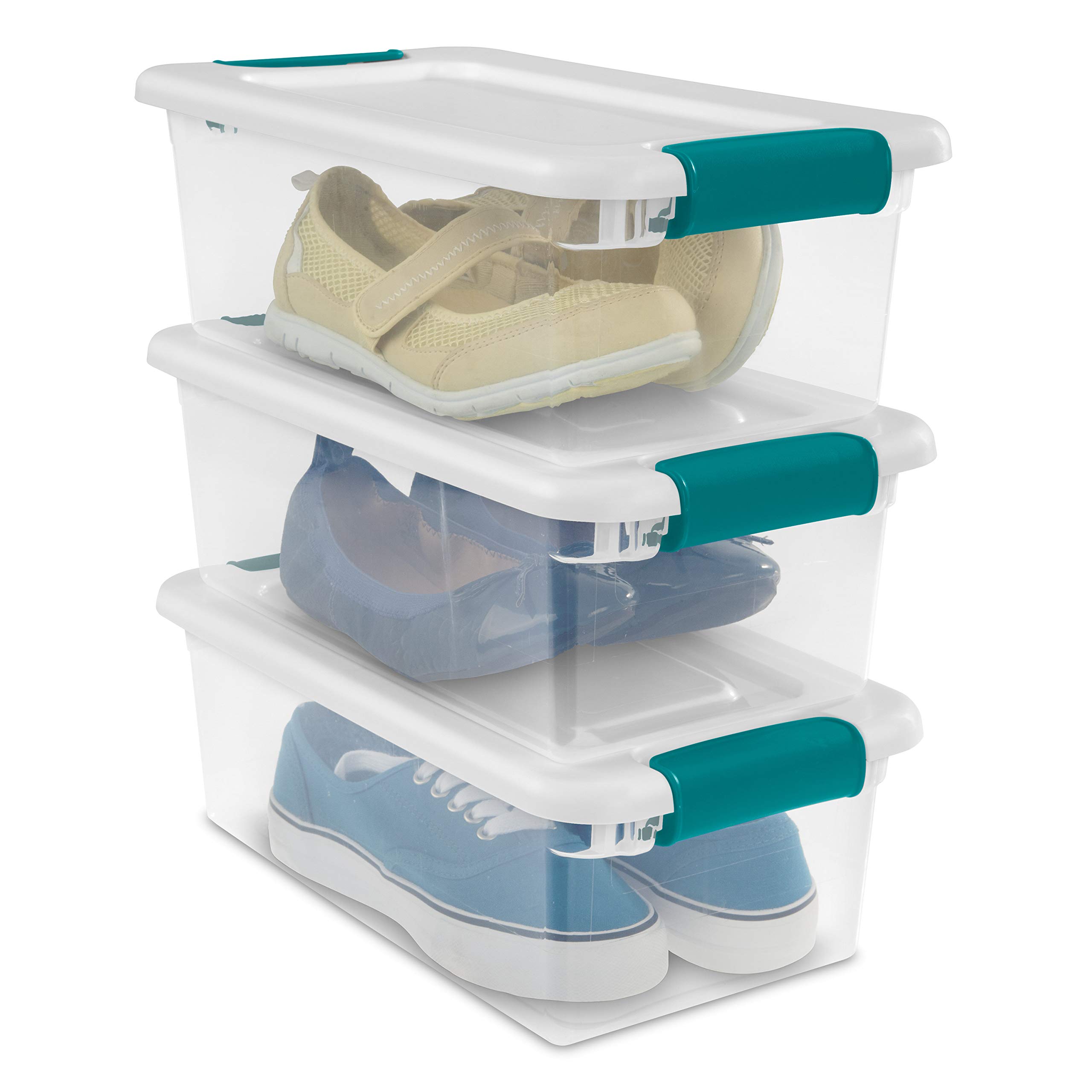 sterilite-12-pack-6-qt-latching-storage-box-clear-with-white-lid-stackable-shoe- image 8
