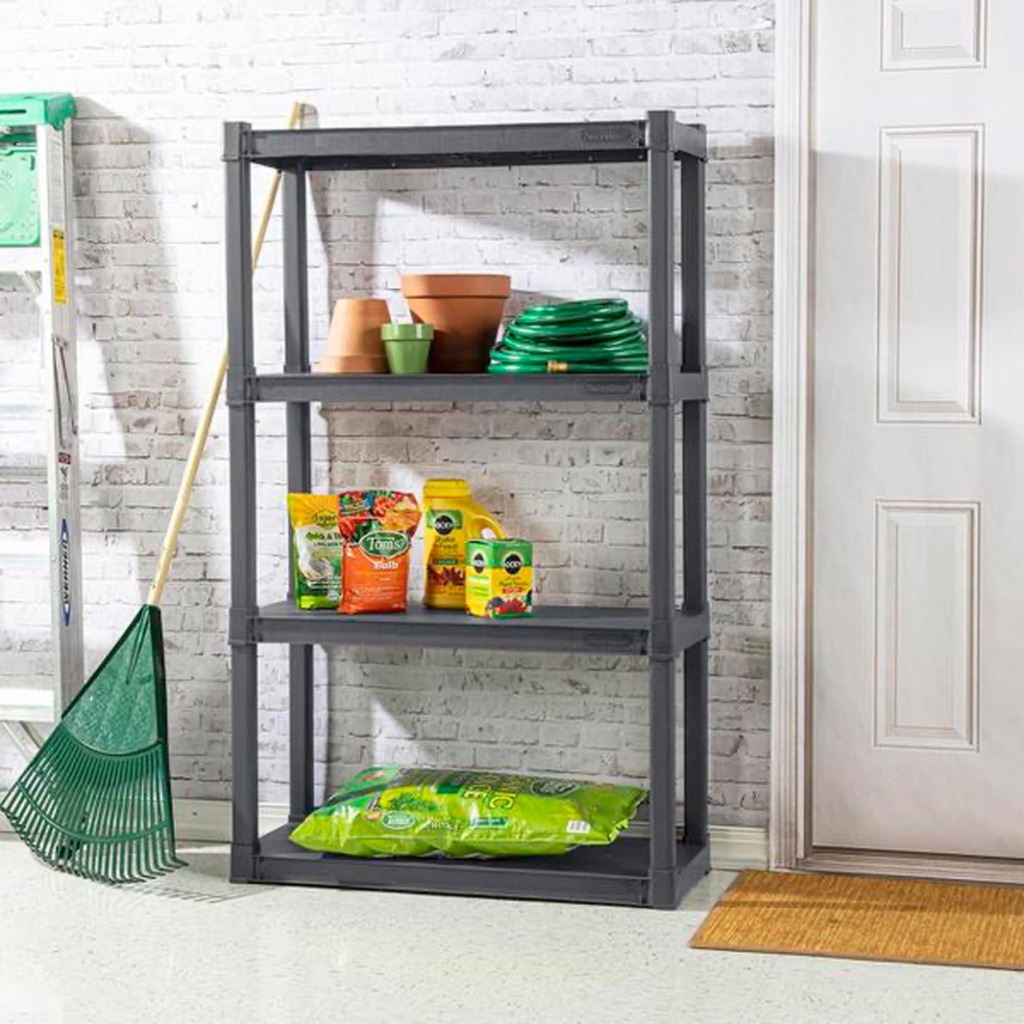 sterilite-2-pack-heavy-duty-plastic-storage-shelves-4-shelf-shelving-unit-gray-g image 2