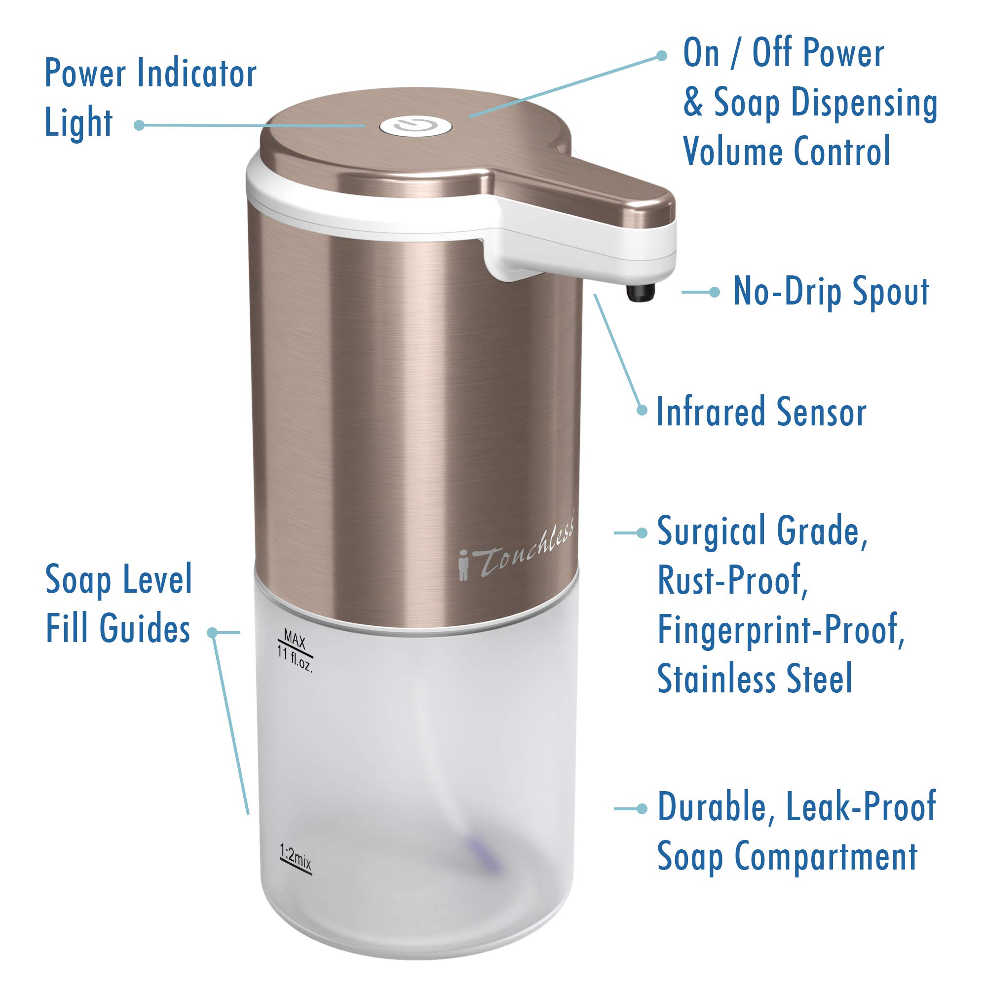 itouchless-ultraclean-sensor-foam-soap-dispenser-with-refill-rose-gold image 4