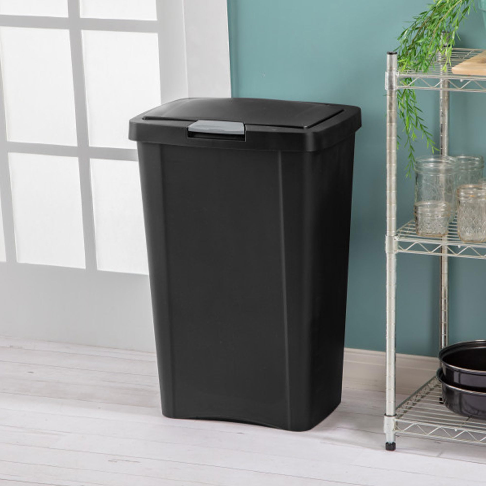 sterilite-13-gallon-touchtop-wastebasket-with-titanium-latch-4-pack-black image 5