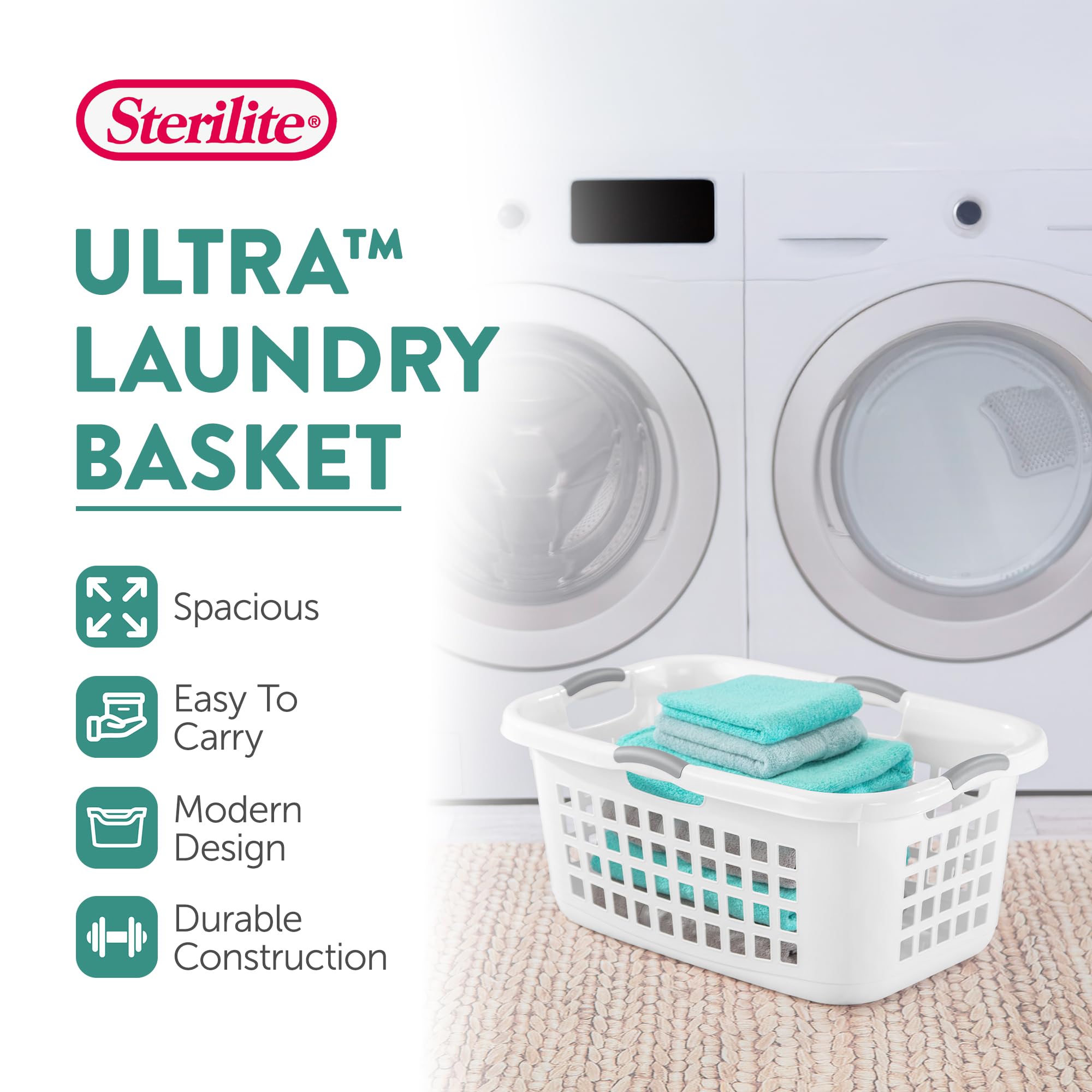 sterilite-6-pack-plastic-laundry-basket-with-comfort-grip-handles-2-bushel-white image 3