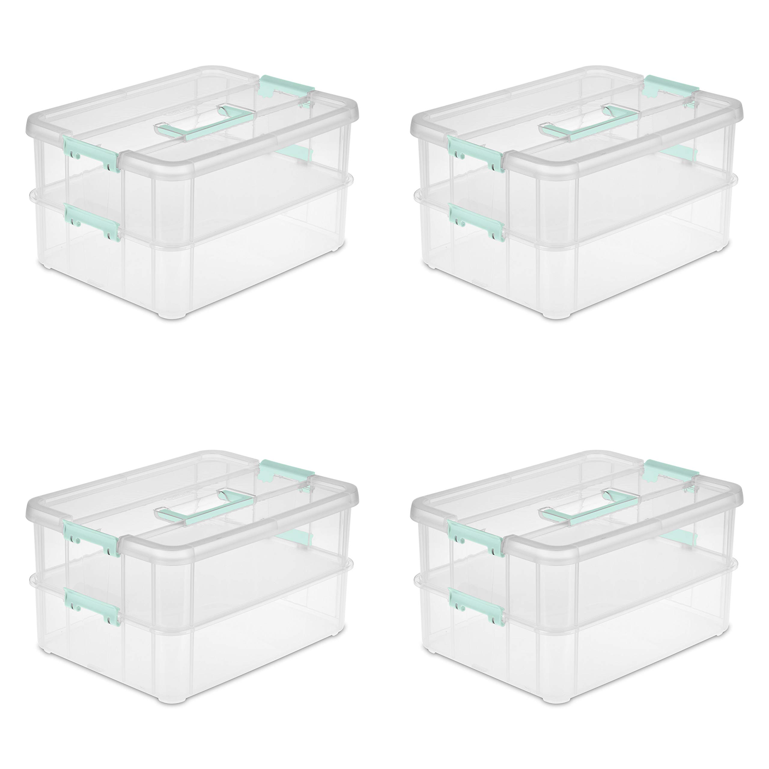 sterilite-stack-carry-2-layer-handle-box-4-pack-clear-stackable-storage-bins-wit image 1