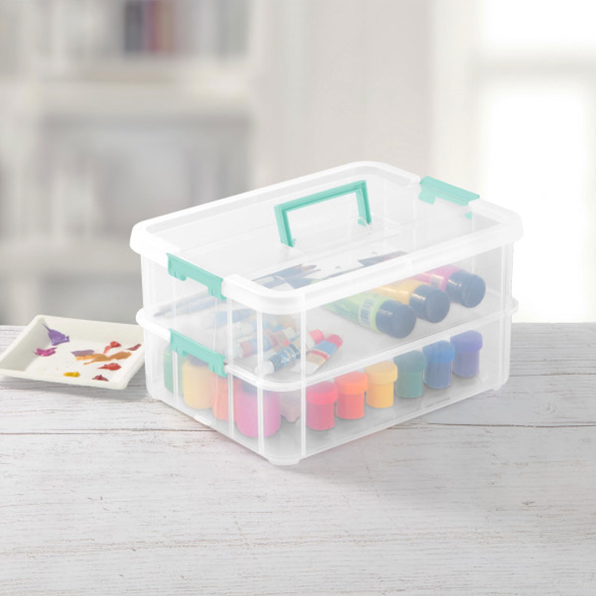 sterilite-8-pack-stack-carry-2-layer-handle-box-with-clear-base-and-color-latche image 6
