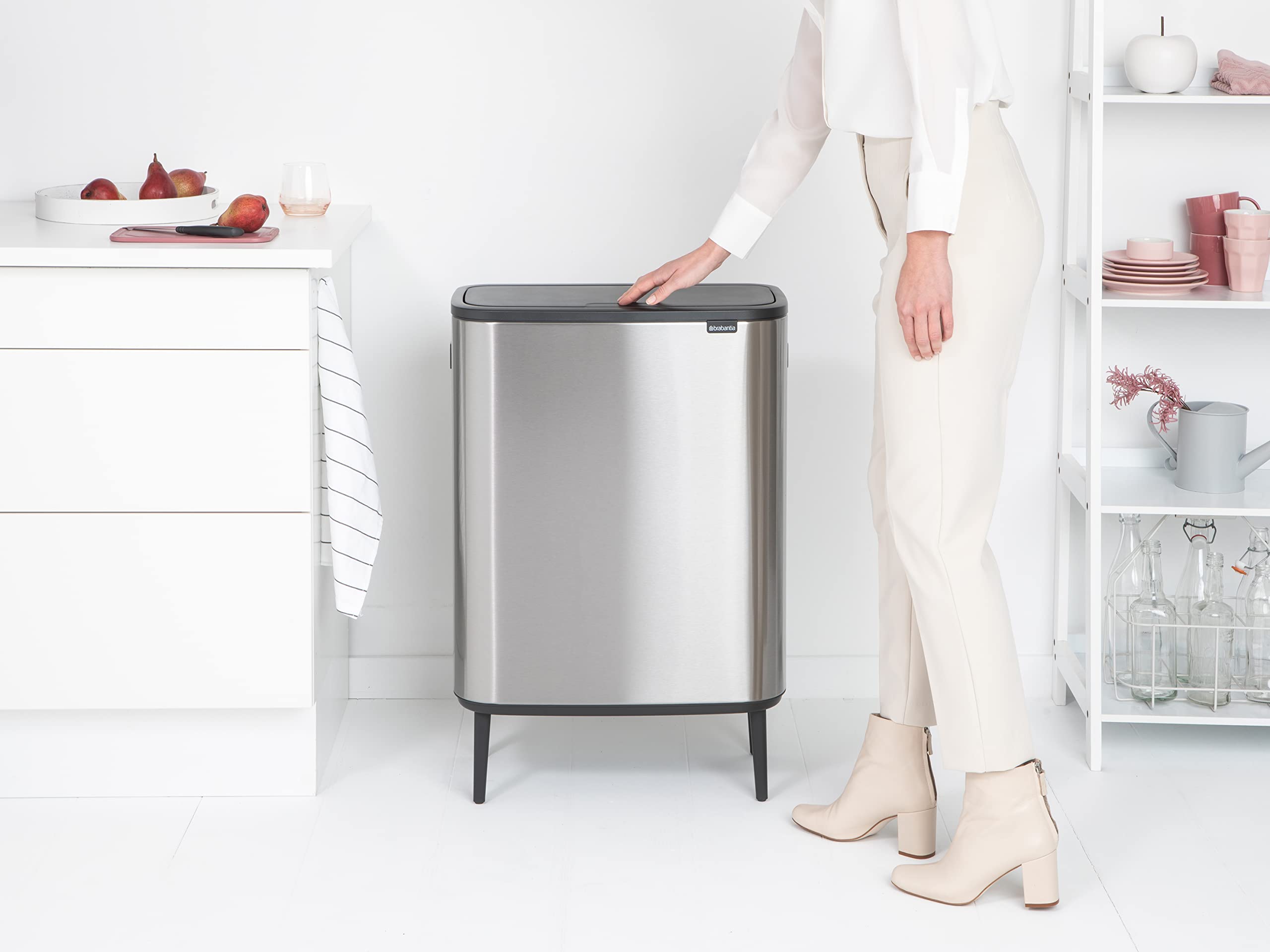 brabantia-bo-hi-touch-top-16-gal-dual-compartment-kitchen-trash-can-with-raised- image 5