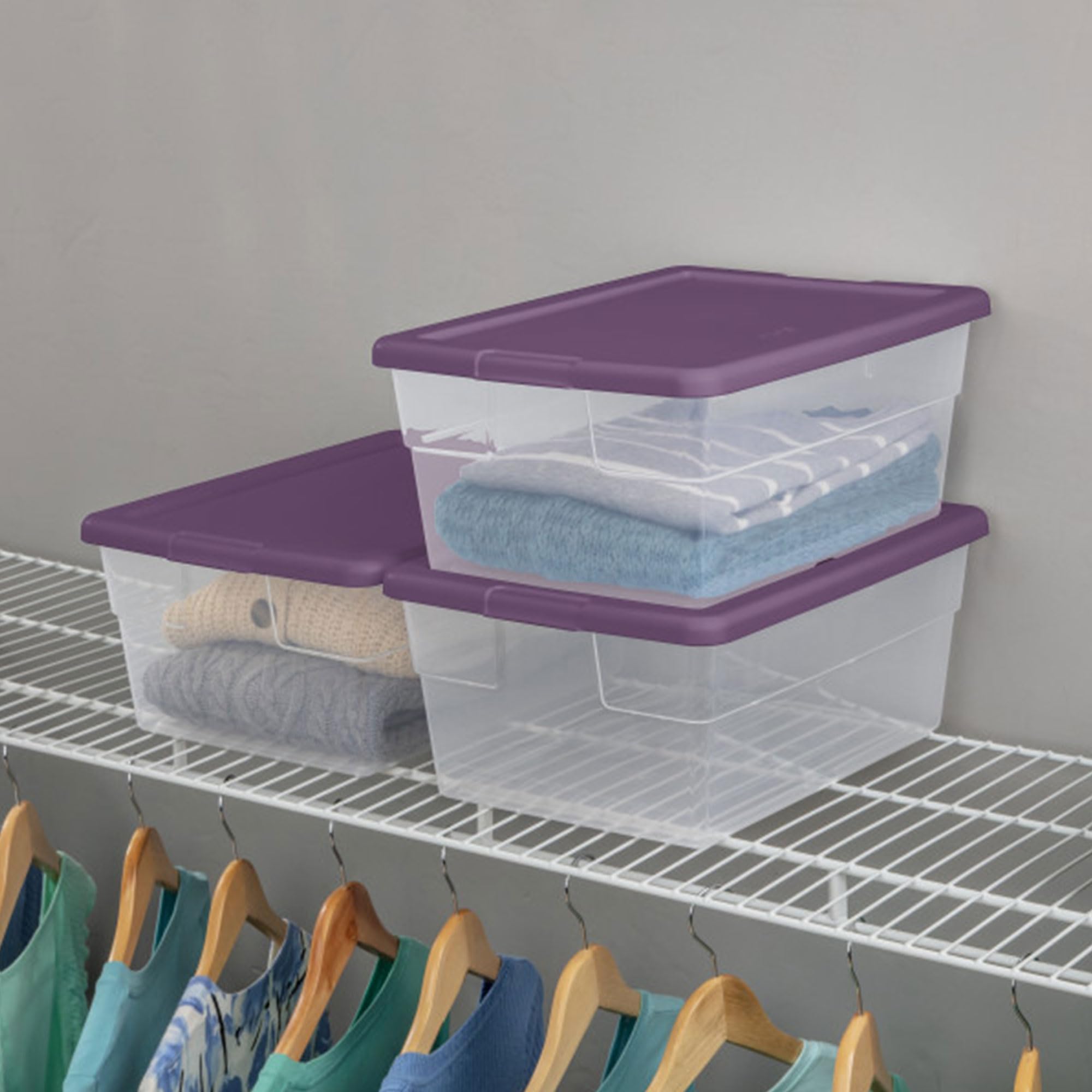 sterilite-16-qt-clear-stackable-storage-box-with-handles-and-purple-lid-24-pack image 7