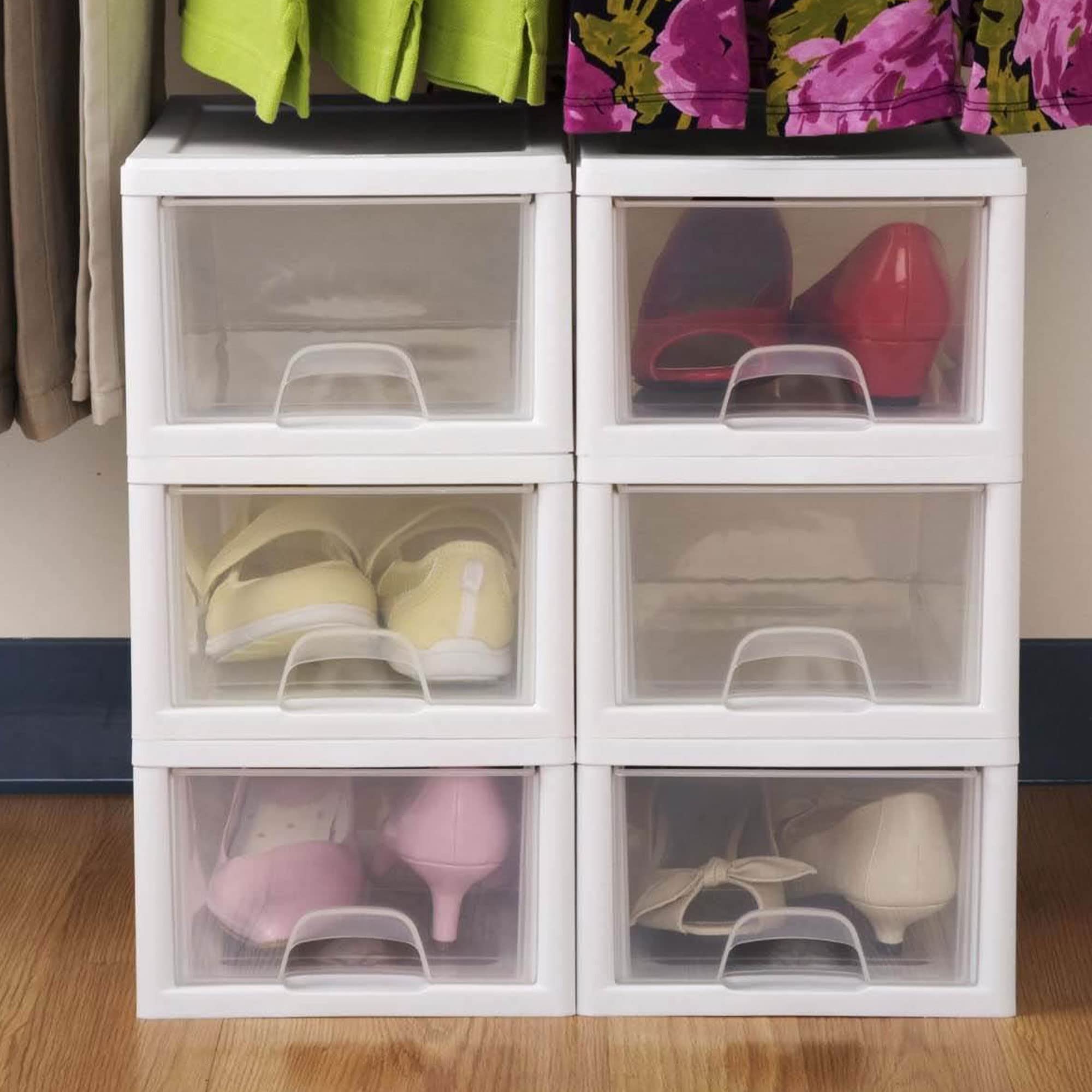 sterilite-6-pack-stacking-drawers-clear-storage-organizer-6-quart-each-white-fra image 5