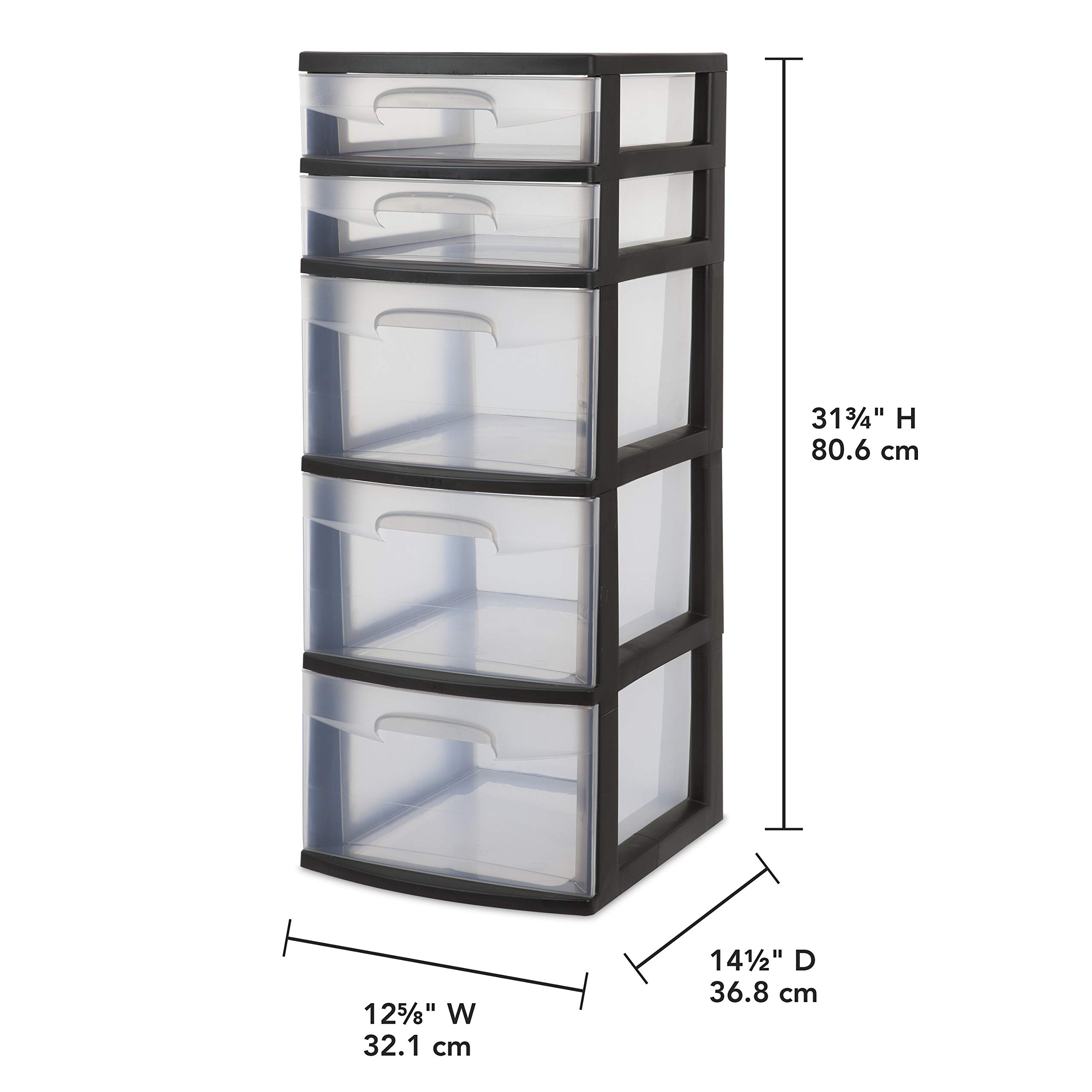 sterilite-5-drawer-tower-black-2-pack-tall-storage-unit-with-clear-drawers image 2
