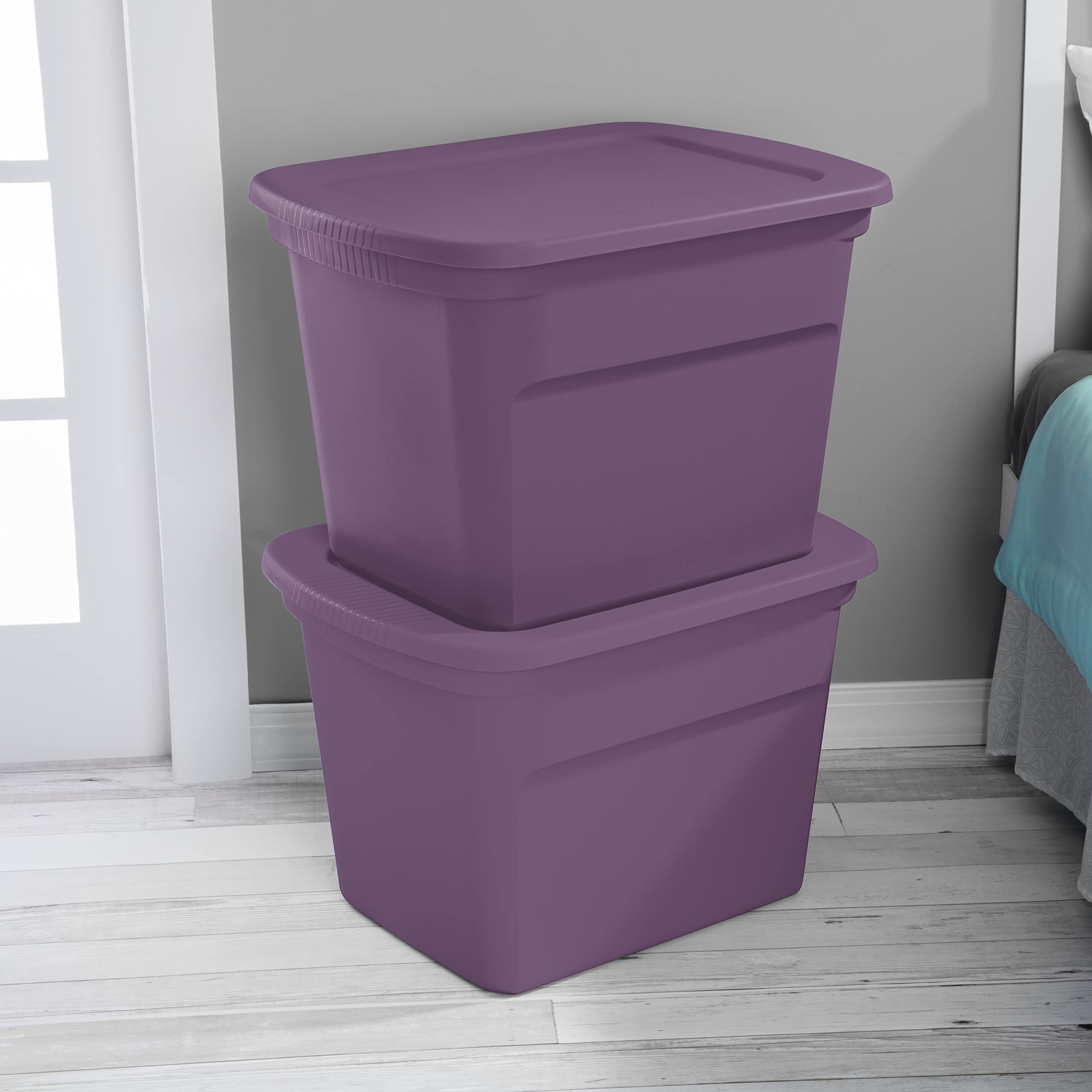 sterilite-18-gallon-stackable-storage-tote-with-handles-and-indented-lid-purple- image 7